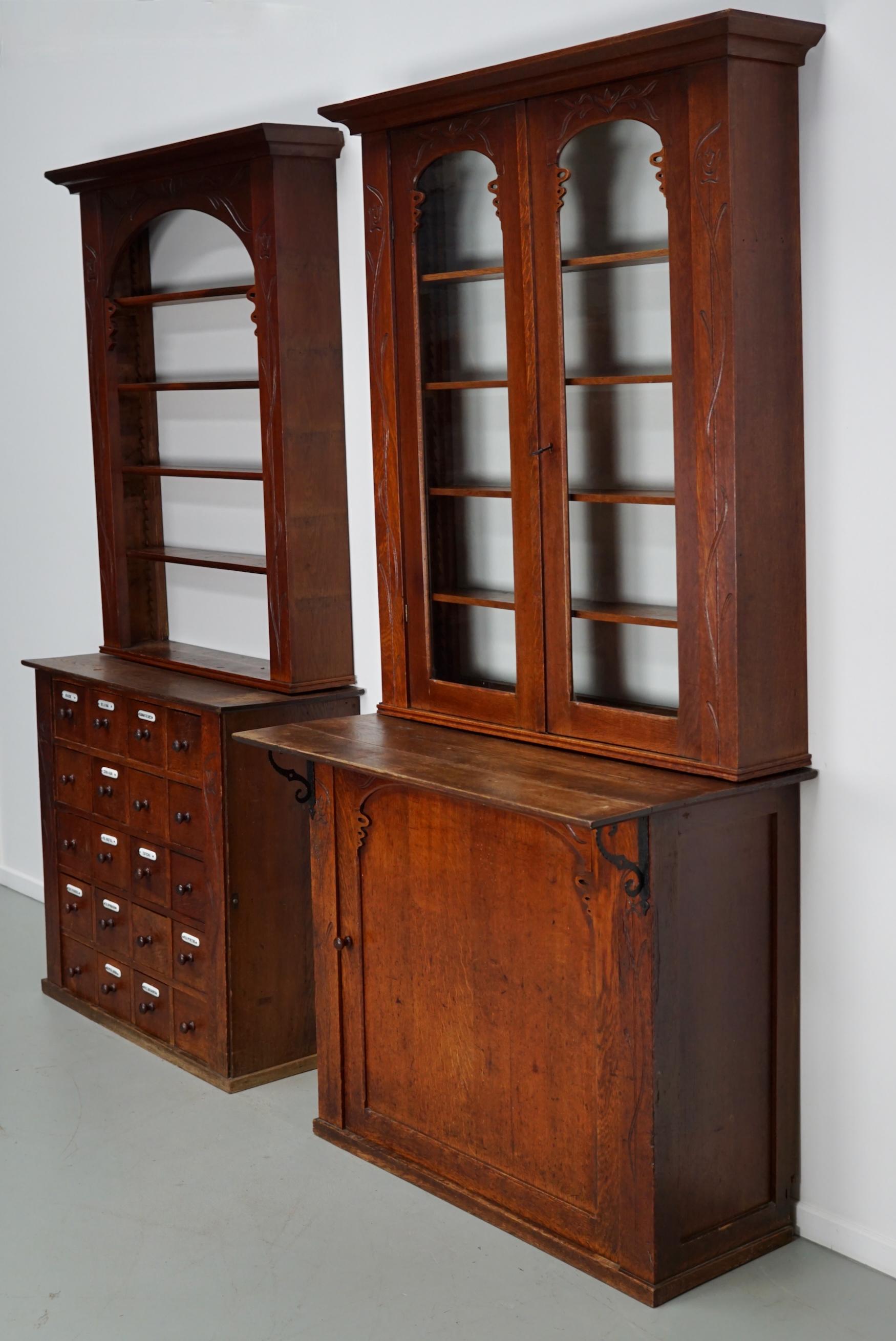 Coppia di armadietti da farmacia in quercia olandese in stile Art Nouveau, 1904 ca. in vendita 14