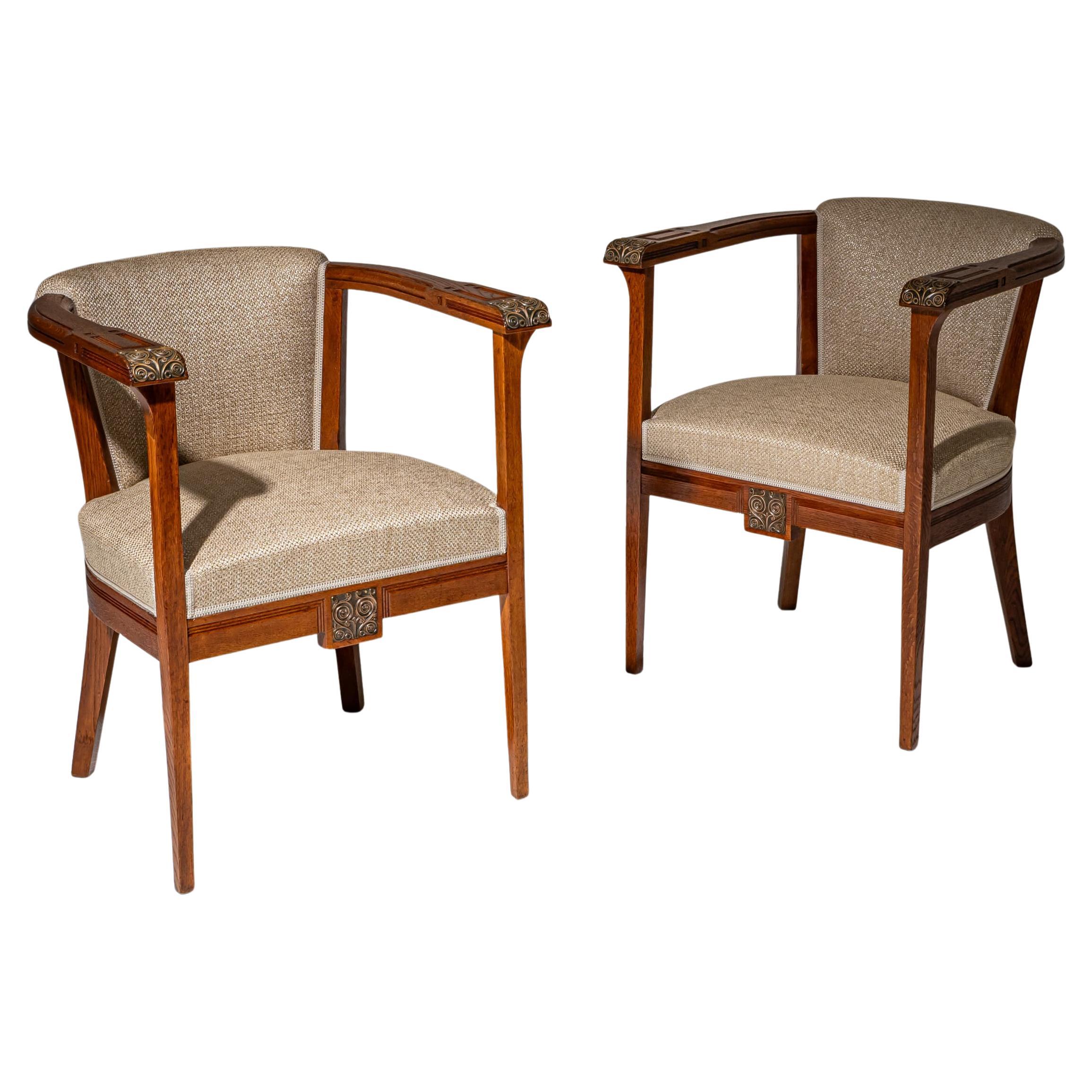 Pair of Art Nouveau Armchairs, attributed to Angelo Sello, Italy, early 20th cen