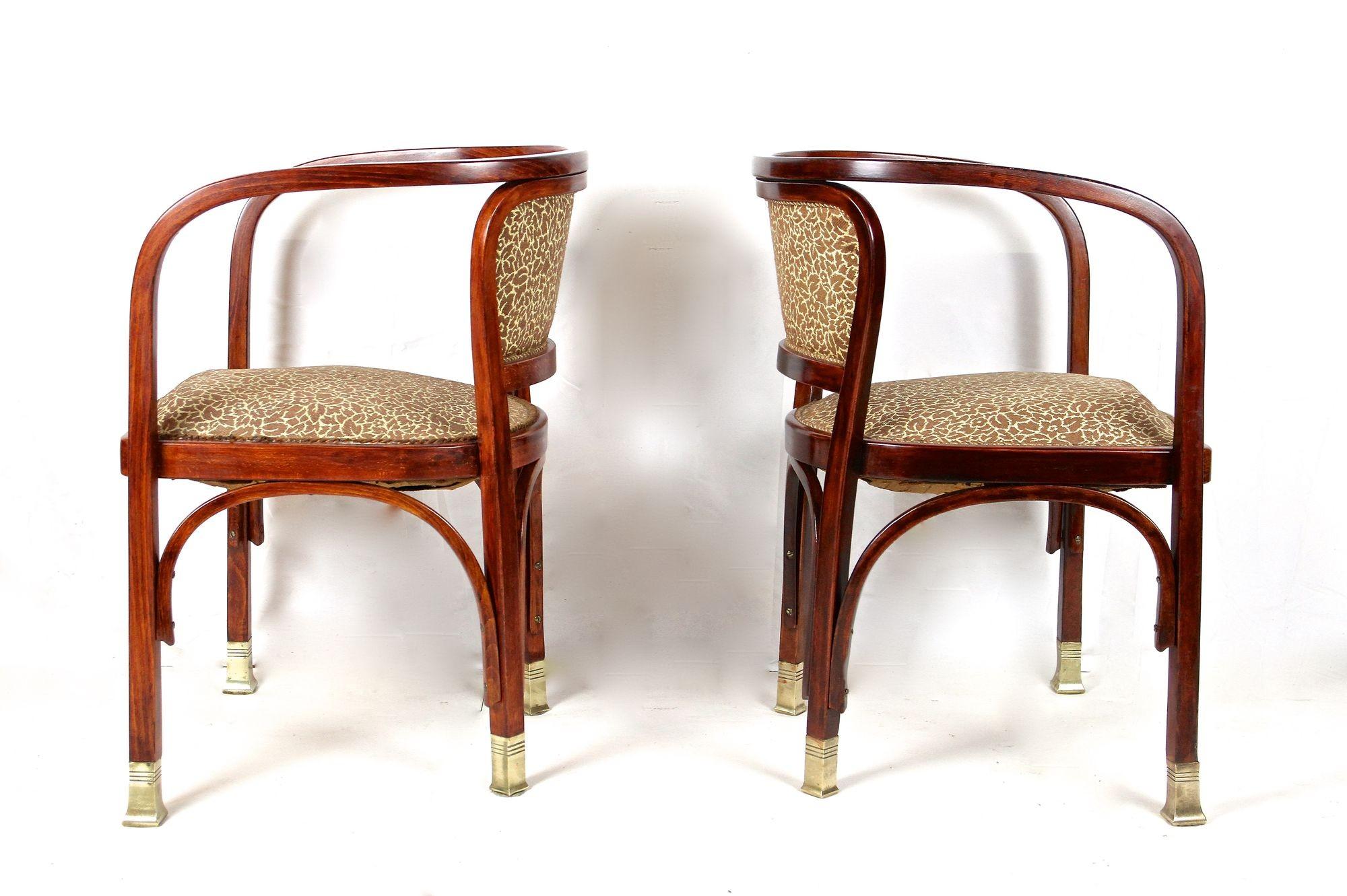 Laiton Paire de fauteuils Art nouveau de Gustav Siegel pour J&J Kohn, Autriche, vers 1905 en vente