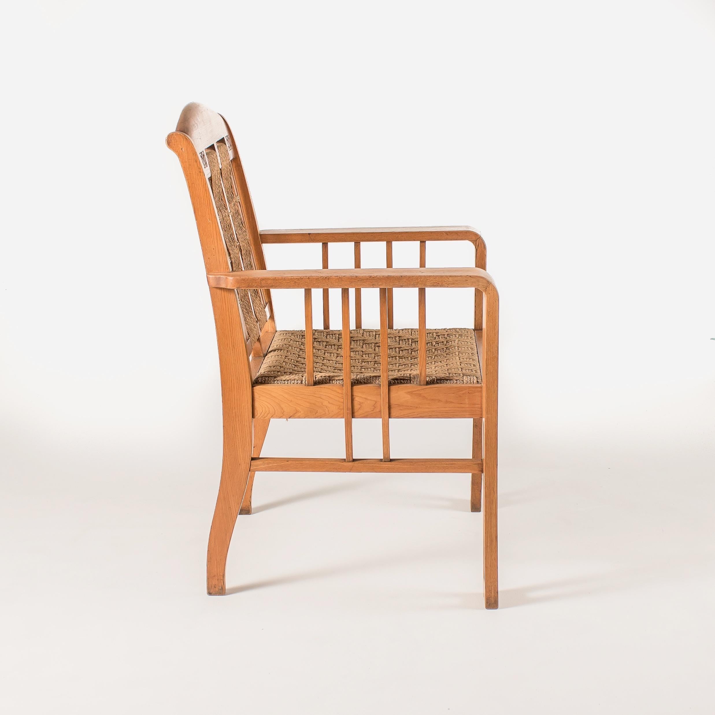 German Pair of Art Nouveau Ash and Seagrass Armchairs