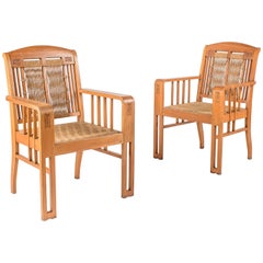 Pair of Art Nouveau Ash and Seagrass Armchairs