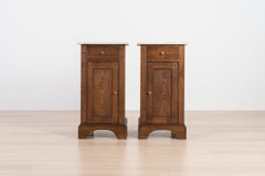 Pair of Art Nouveau Ash Bedside Cabinets, Marble Tops, Germany, circa 1910
