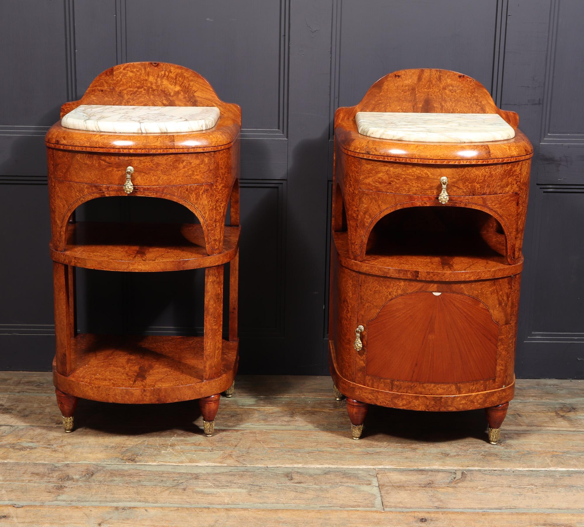 20th Century Pair of Art Nouveau Bedside Cabinets in Amboyna c1900 For Sale