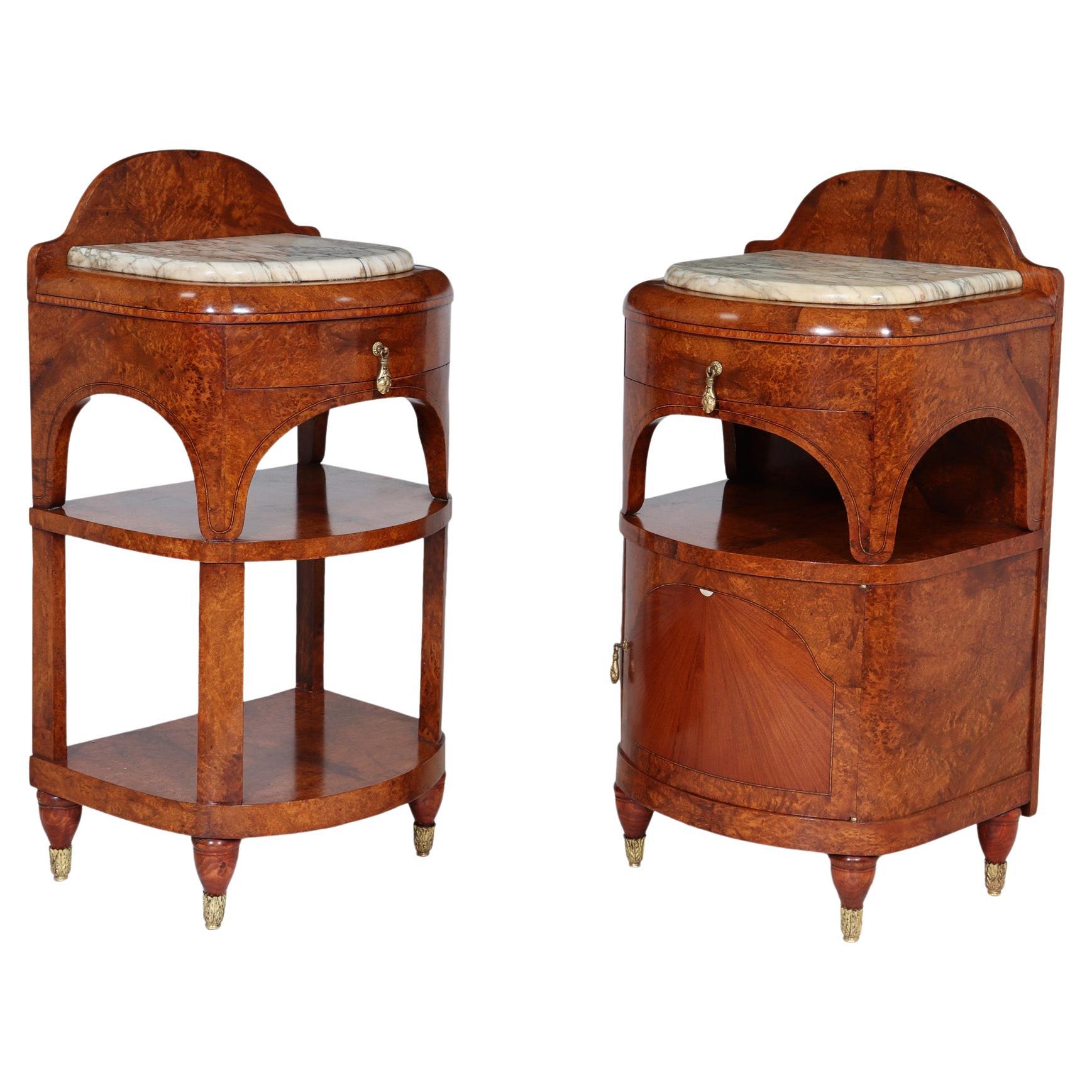 Pair of Art Nouveau Bedside Cabinets in Amboyna c1900 For Sale
