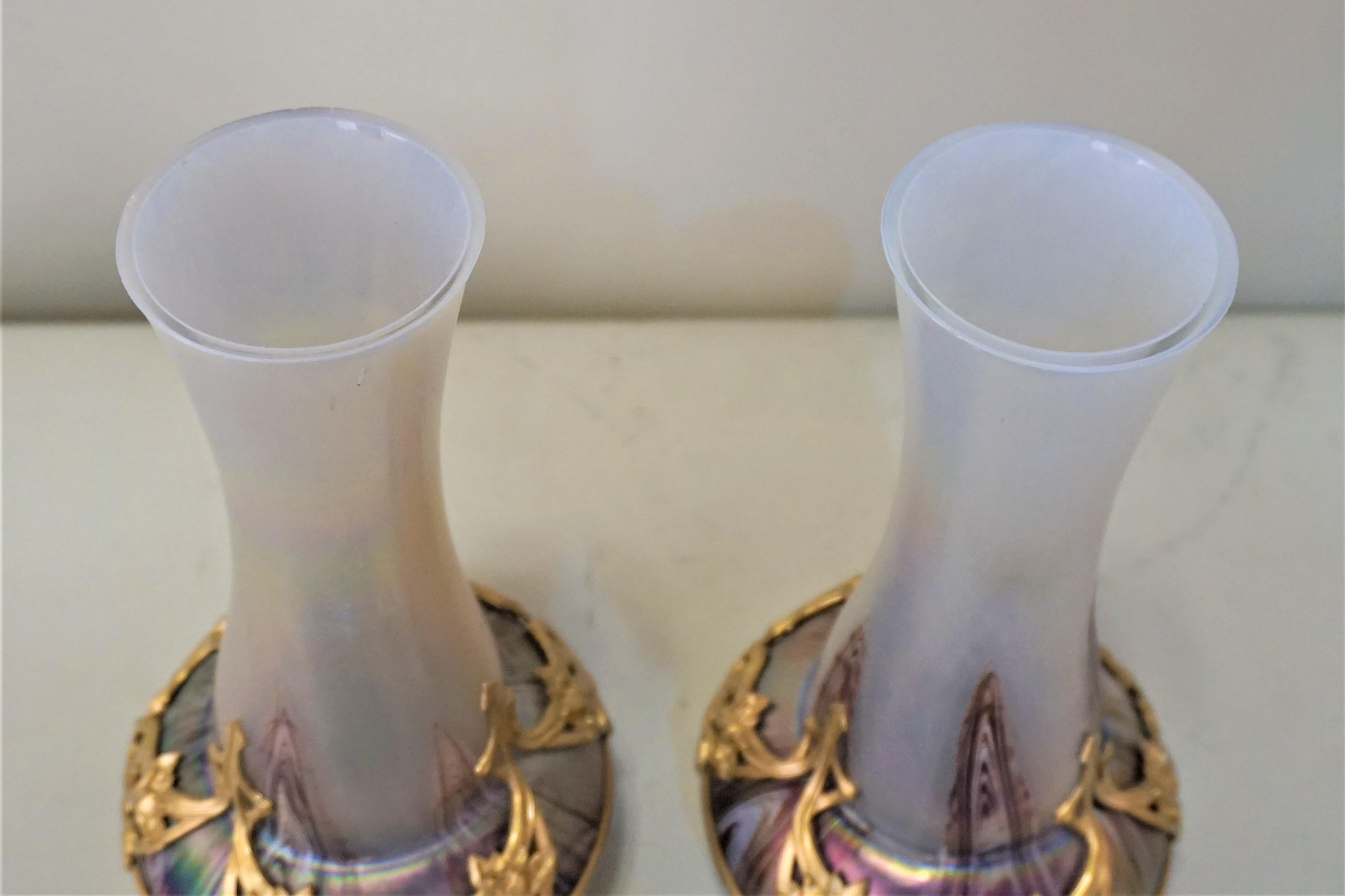 Pair of Art Nouveau Blown Glass and Bronze Vases 1