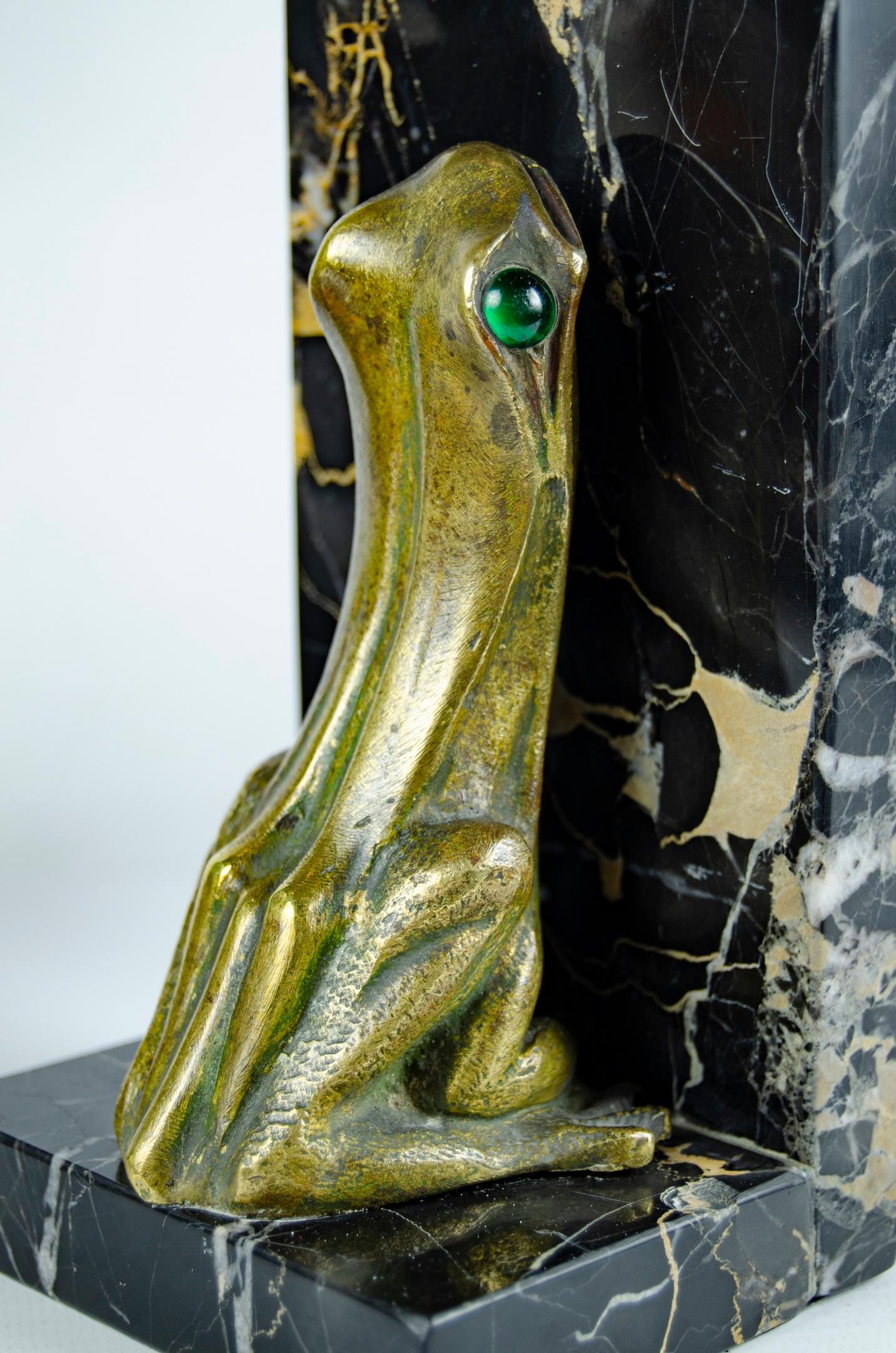French Pair of Art Nouveau Bookends Frogs