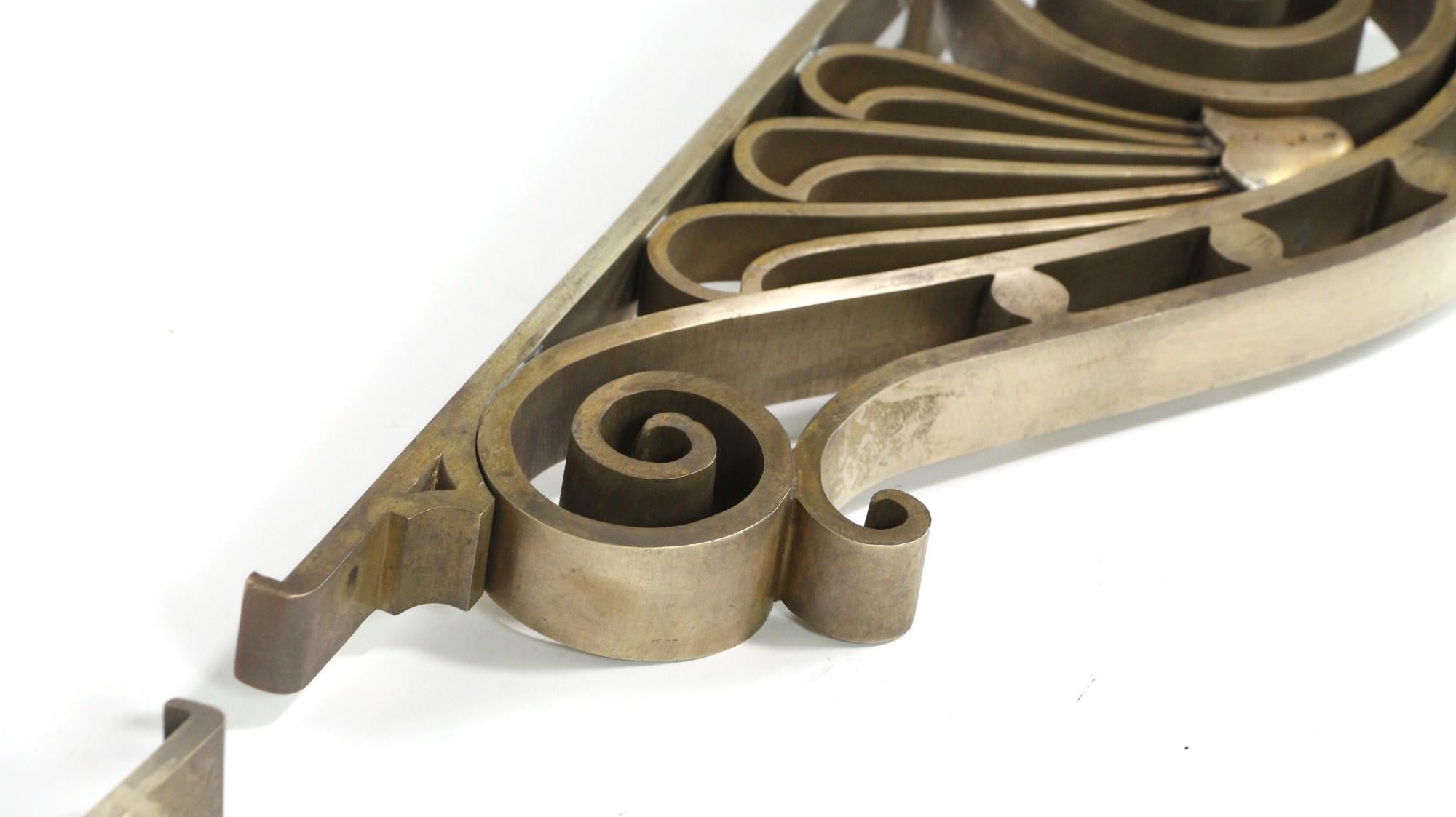 20th Century Pair of Art Nouveau Brackets in Polished Bronze w Spirals  For Sale