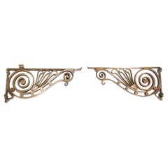 Pair of Art Nouveau Brackets in Polished Bronze w Spirals 