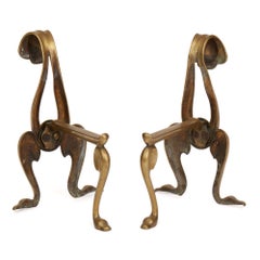 Pair of Art Nouveau Brass Fire Dogs, circa 1890