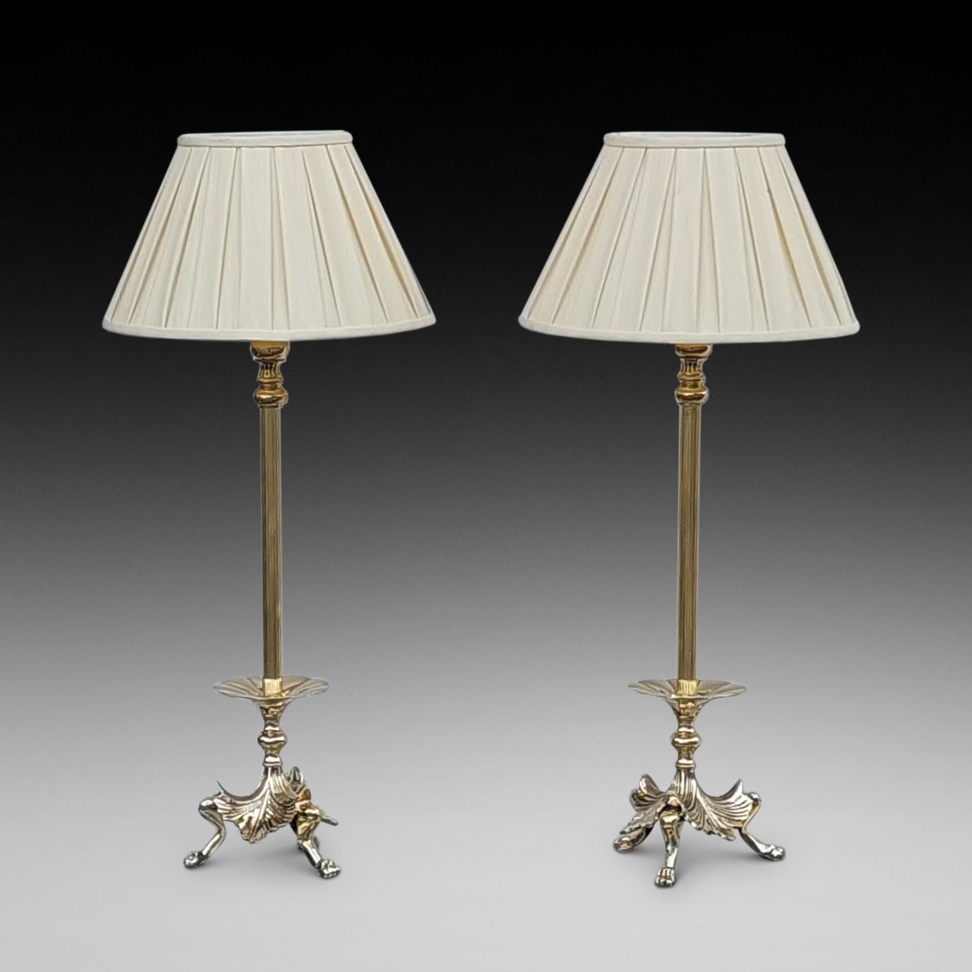 Pair of Art Nouveau Brass Table Lamps For Sale 1