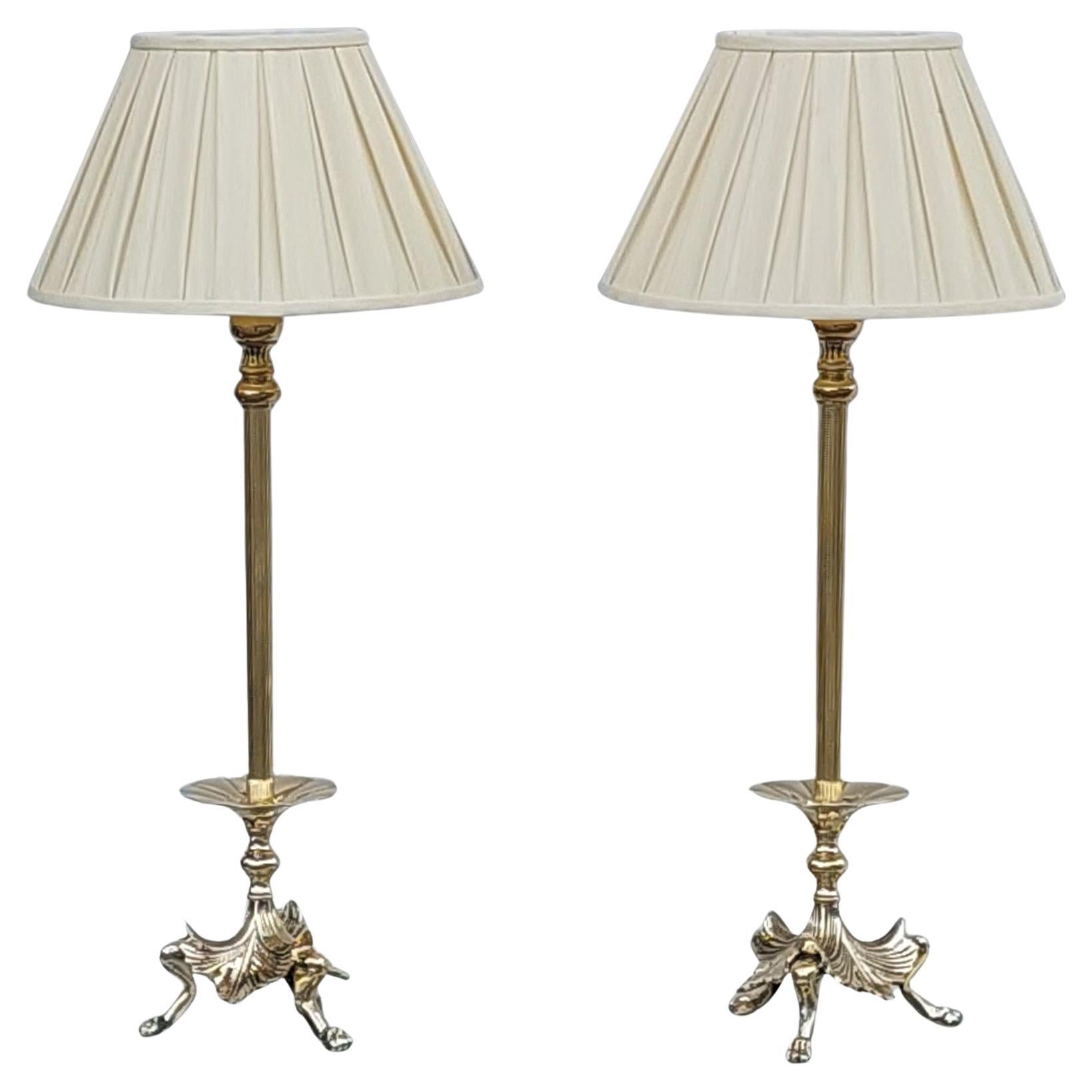 Pair of Art Nouveau Brass Table Lamps