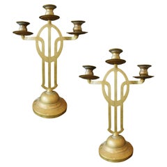 Paire de chandeliers à trois lumières en laiton Art Nouveau