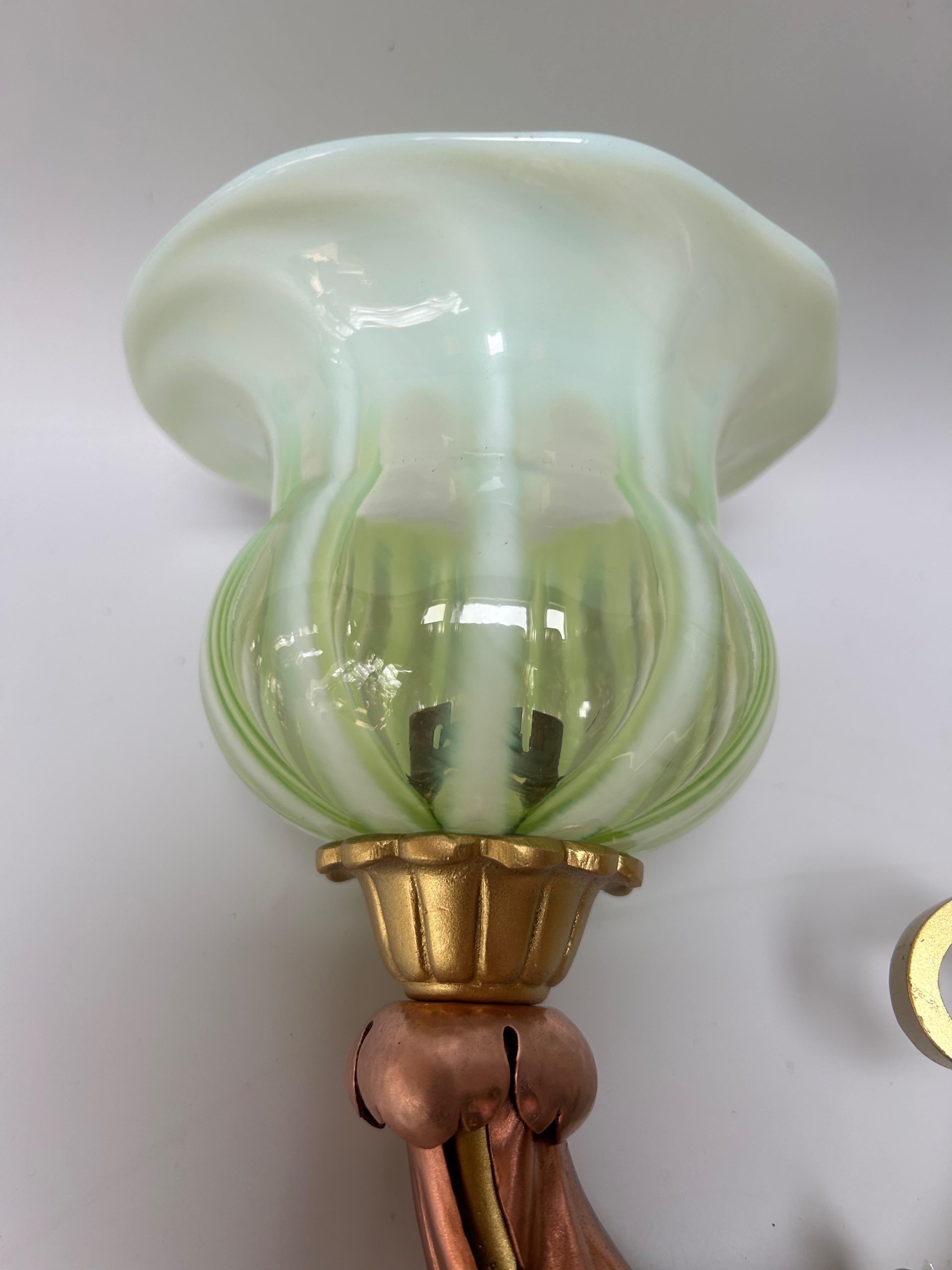 Coppia di appliques Art Nouveau in bronzo e rame in vendita 2