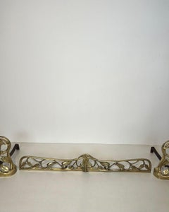 Pair of Art Nouveau Bronze Andirons Decorated with Flowers and Foliage, c.1900