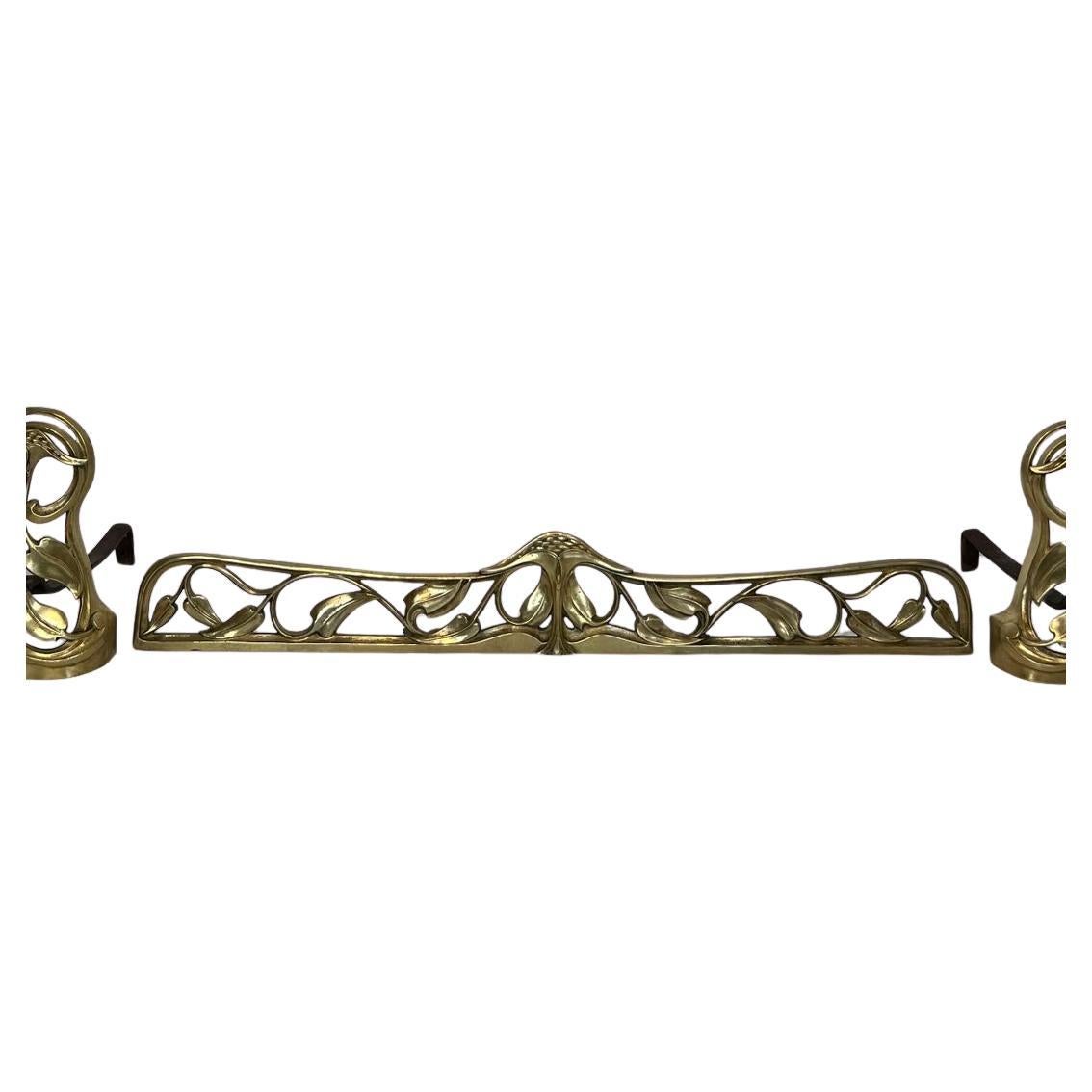 Pair of Art Nouveau Bronze Andirons Decorated with Flowers and Foliage, c.1900
