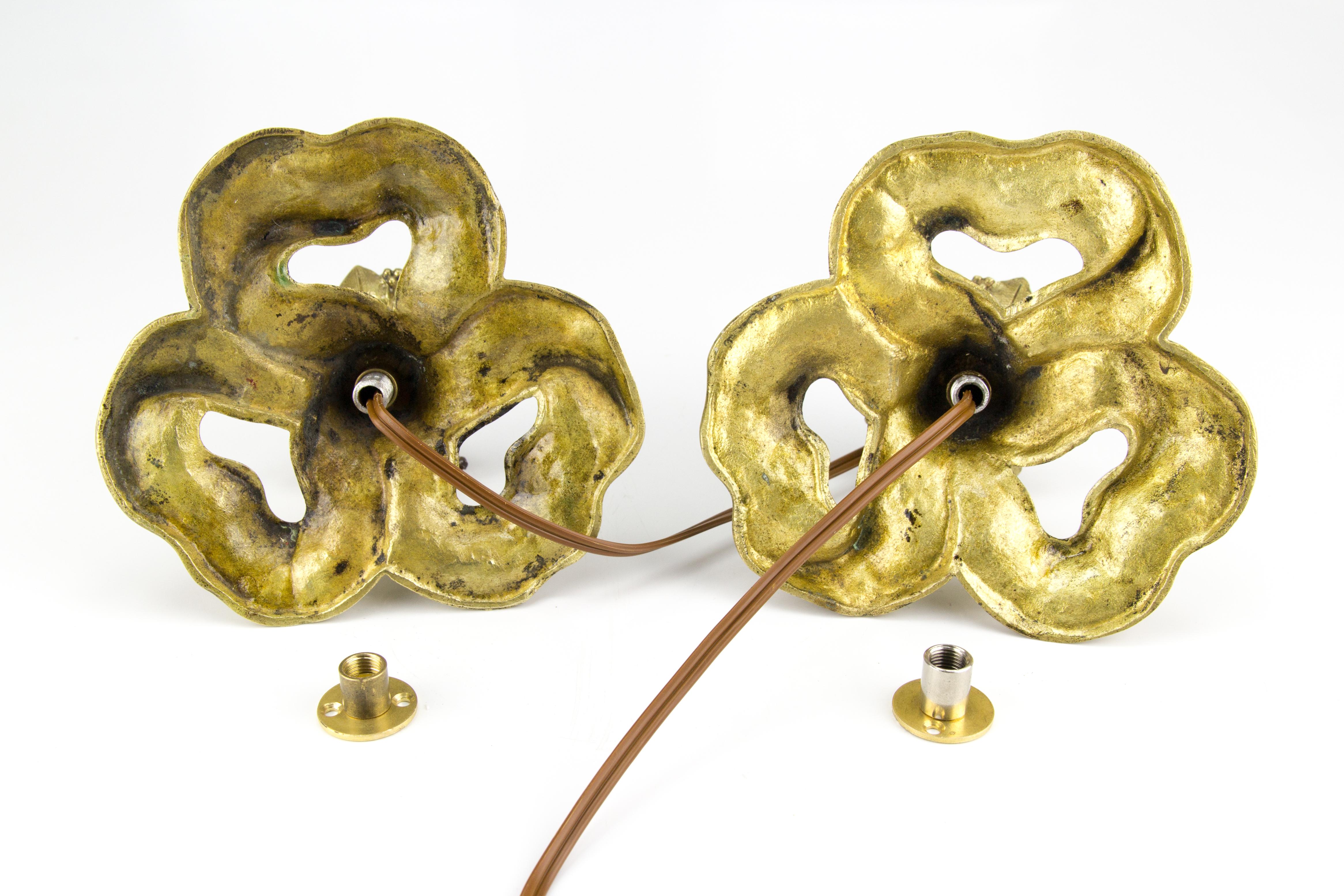 Pair of Art Nouveau Bronze Ceiling Lamps with Glass Shades Signed Muller Frères 7
