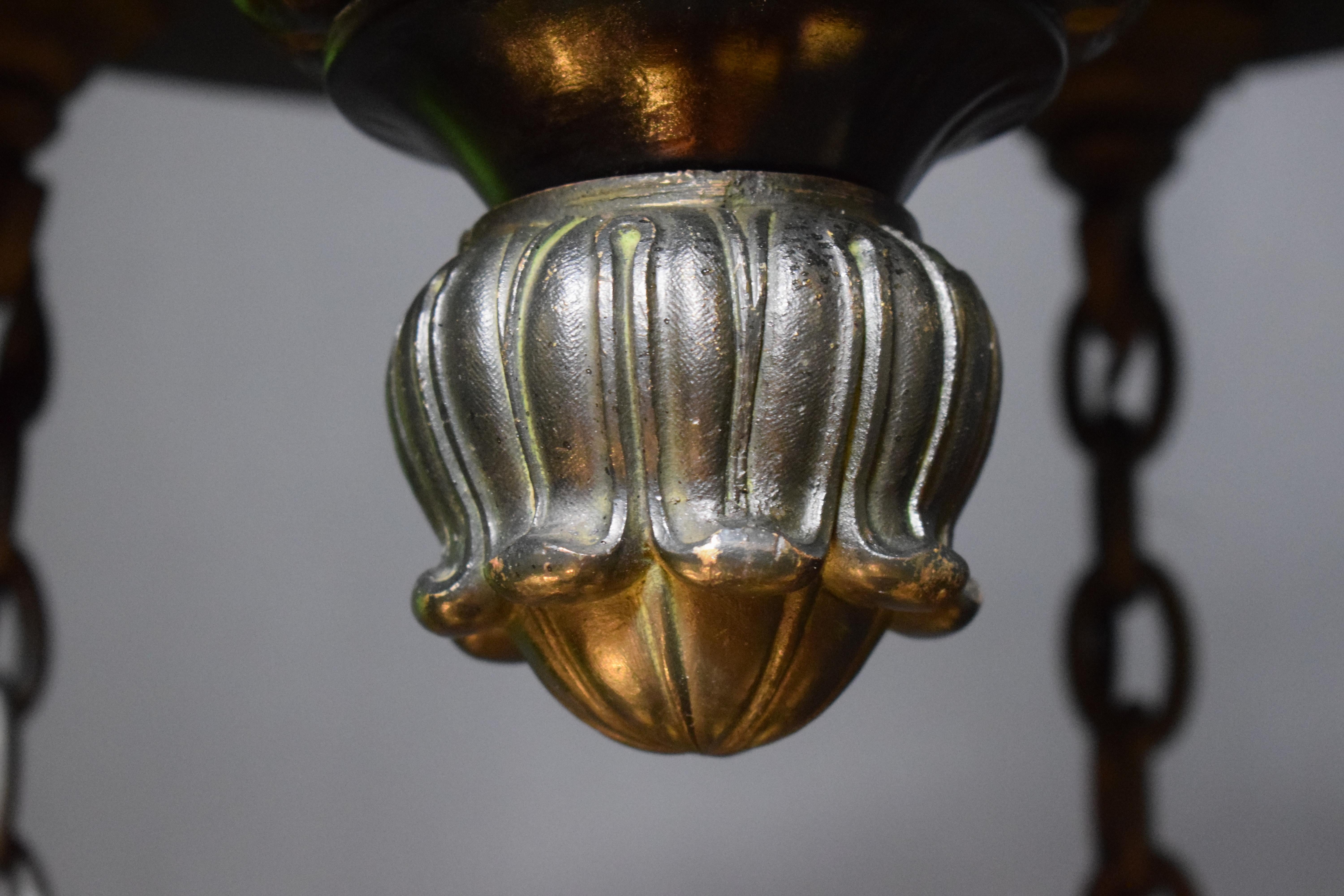 Pair of Art Nouveau Bronze Chandelier with Greek Key For Sale 8