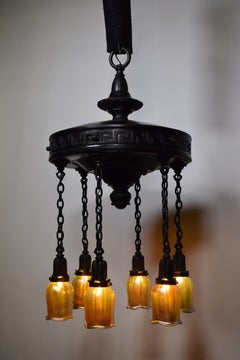 Art Nouveau Bronze Chandelier with Greek Key
