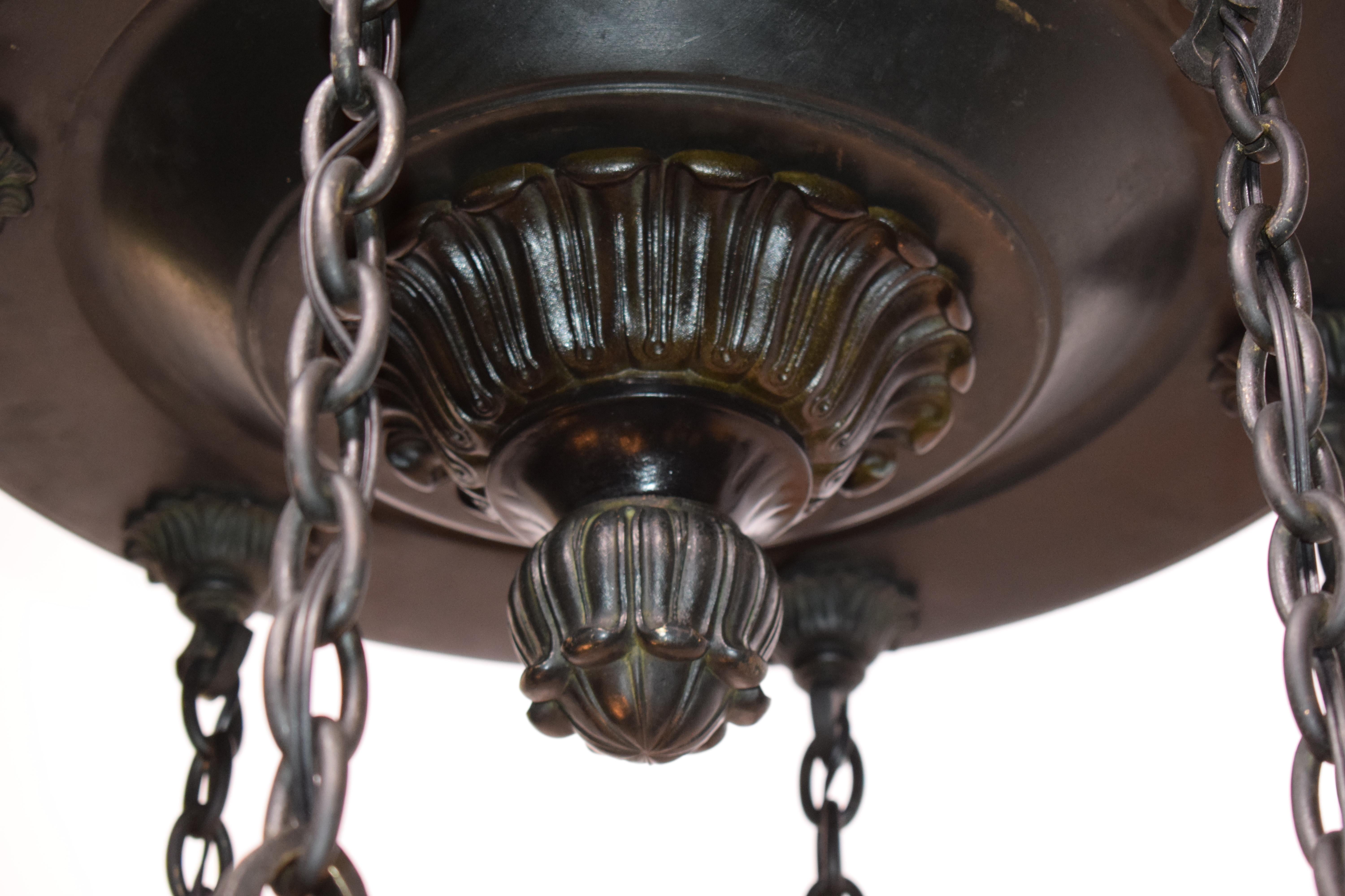 Pair of Art Nouveau Bronze Chandelier with Greek Key For Sale 2