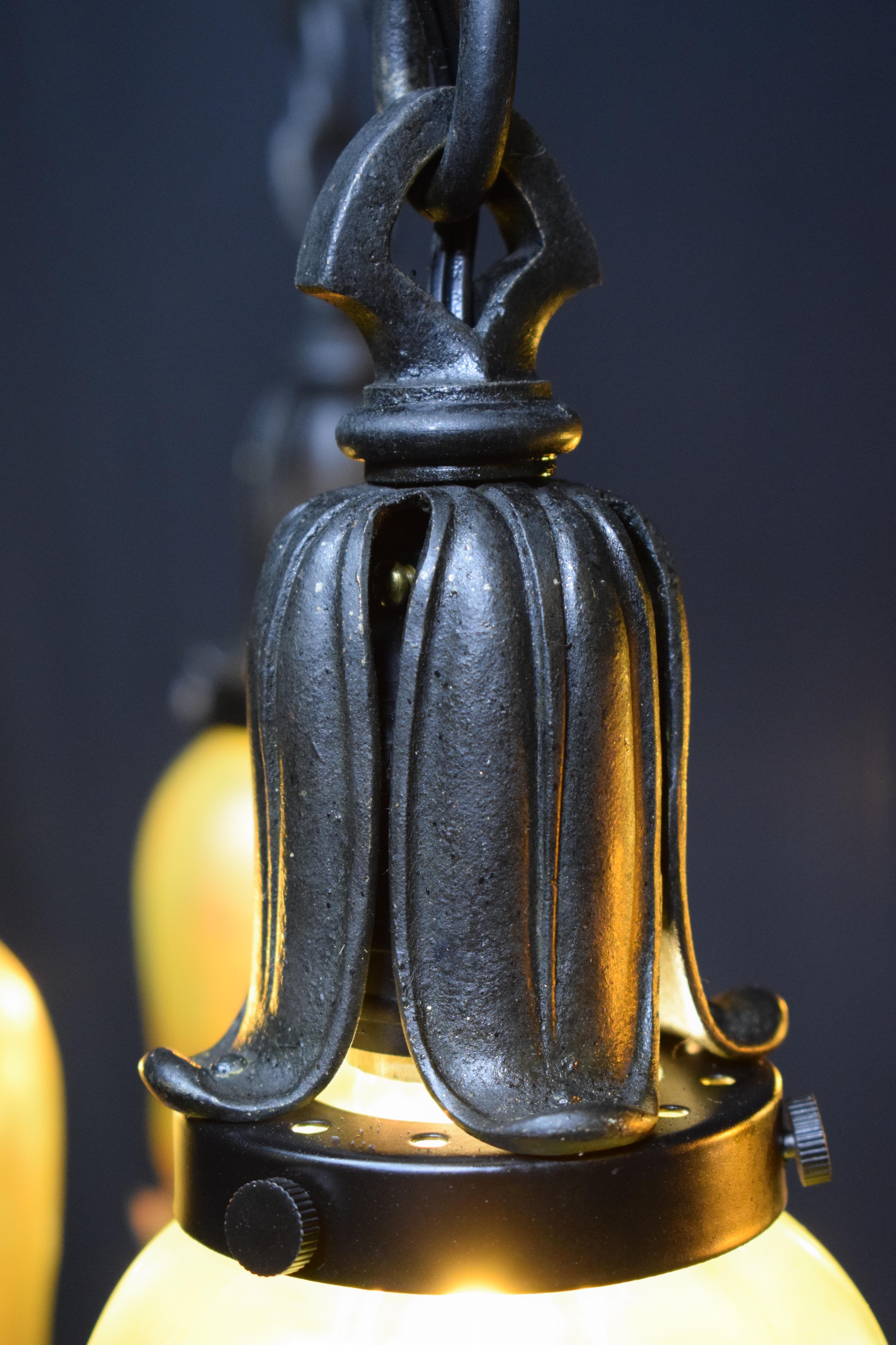 Pair of Art Nouveau Bronze Chandelier with Greek Key For Sale 4