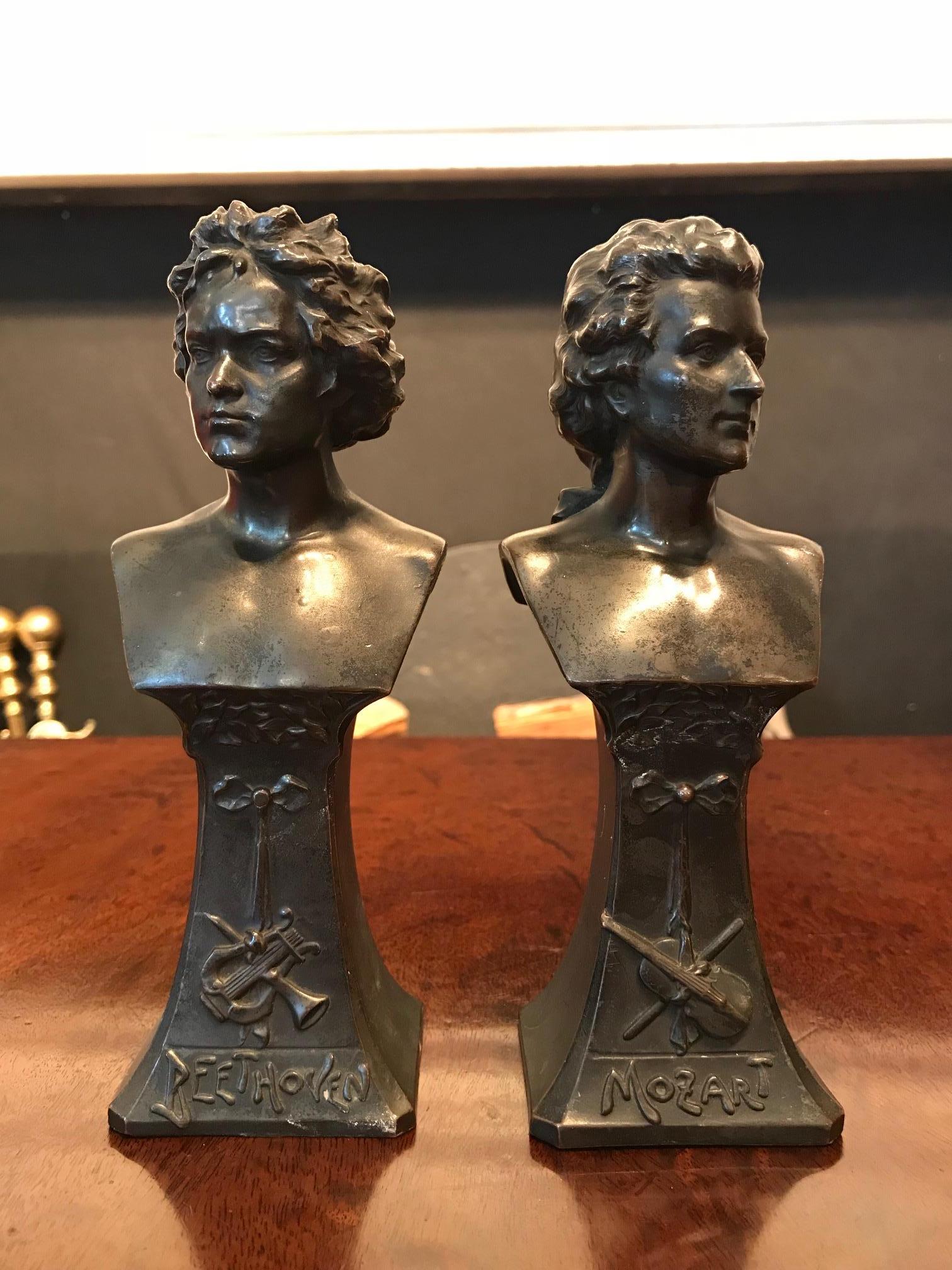 Pair of Bronze Art Noveau figures of Beethoven and Mozart.