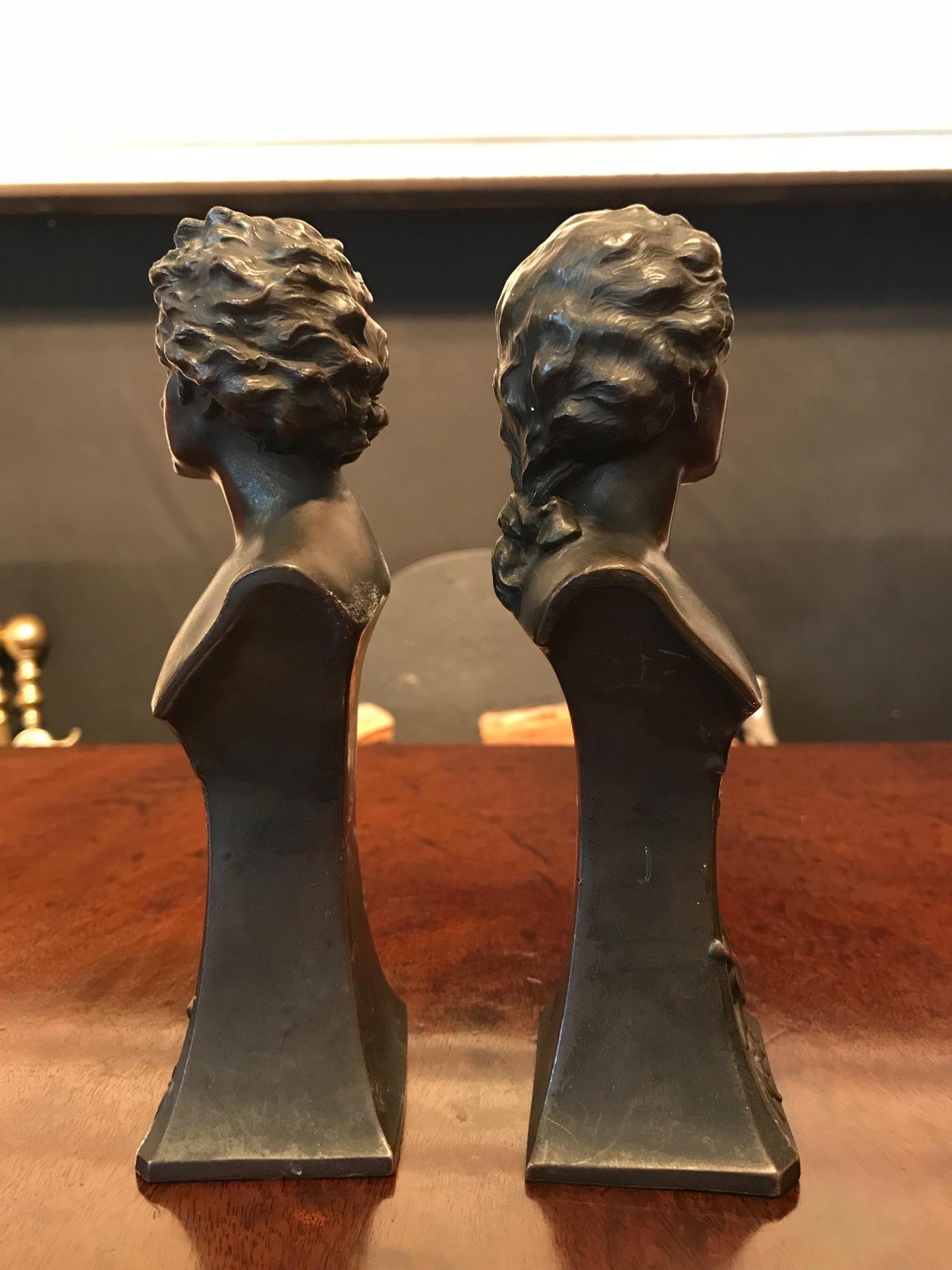 Irish Pair of Art Nouveau Bronze Figures of Beethoven and Mozart