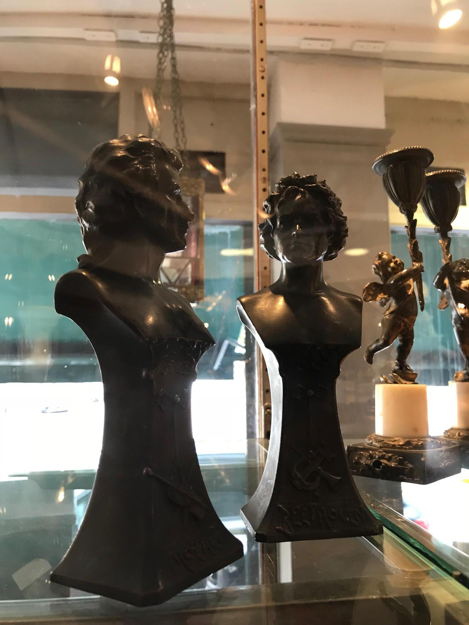 Pair of Art Nouveau Bronze Figures of Beethoven and Mozart In Excellent Condition In Dublin 8, IE