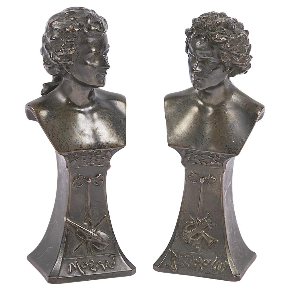 Pair of Art Nouveau Bronze Figures of Beethoven and Mozart