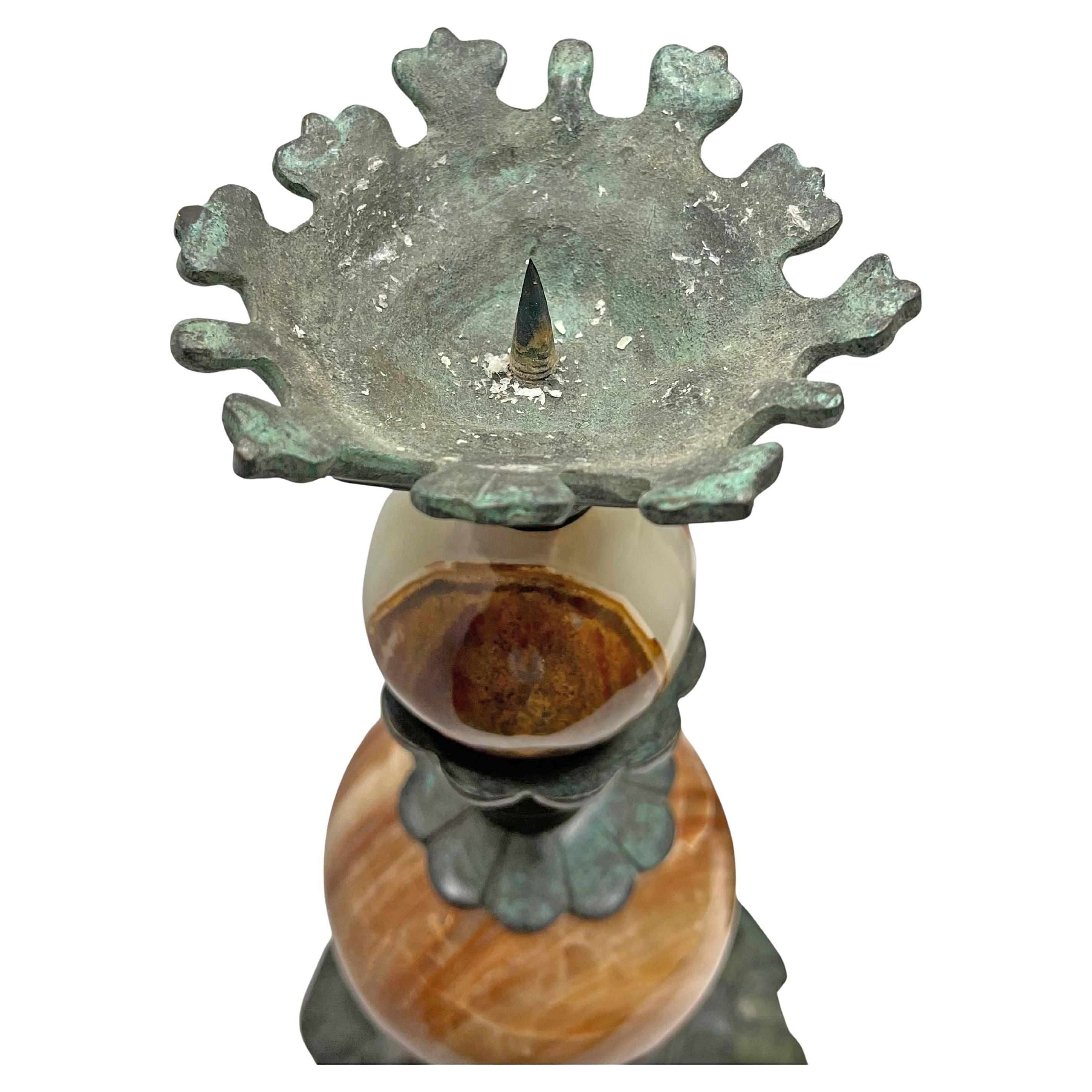 Pair of Art Nouveau Bronze Marble Candlesticks For Sale 1