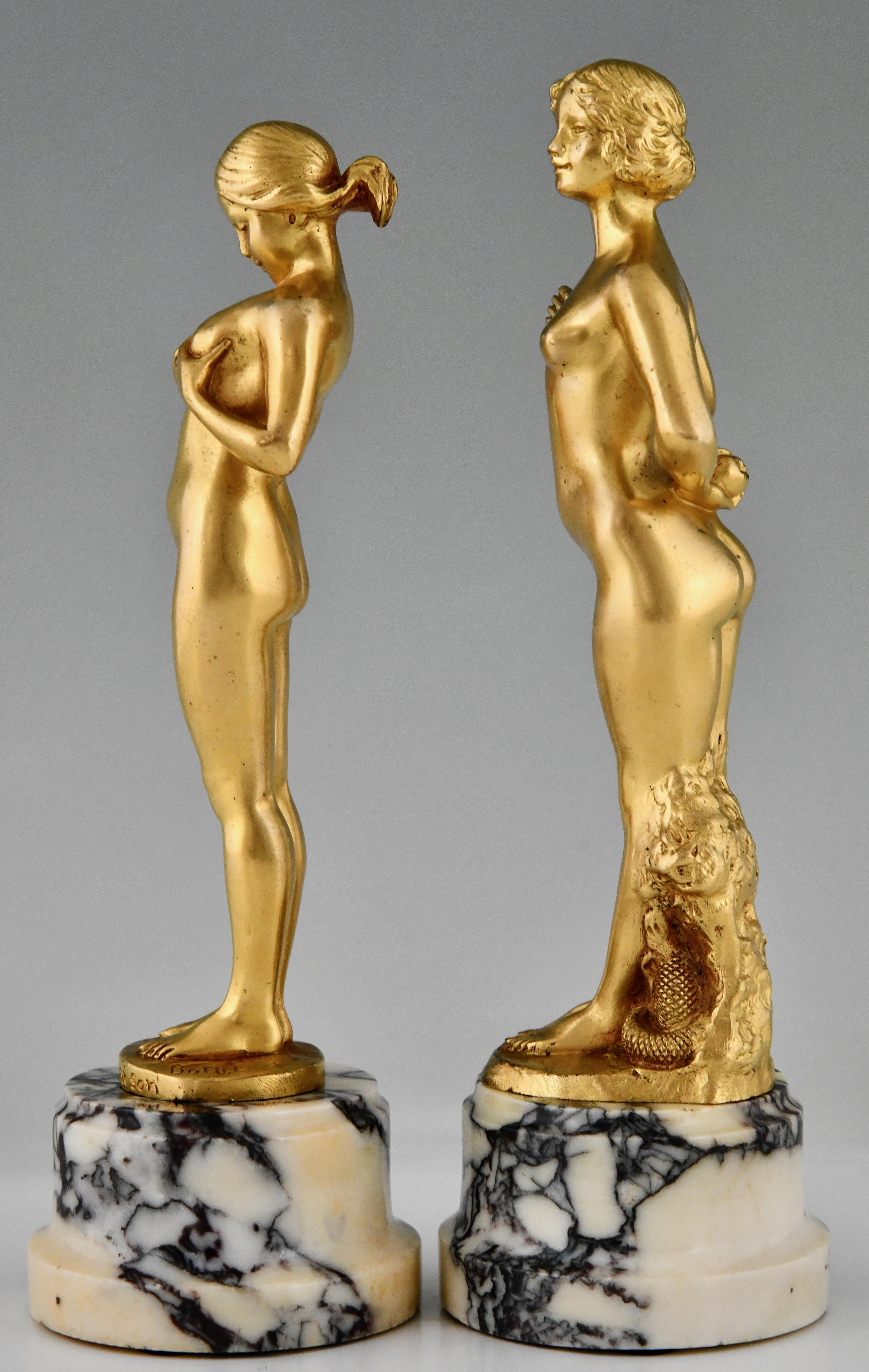 French Pair of Art Nouveau bronze nude sculptures signed Antoine Bofill, France 1905. For Sale