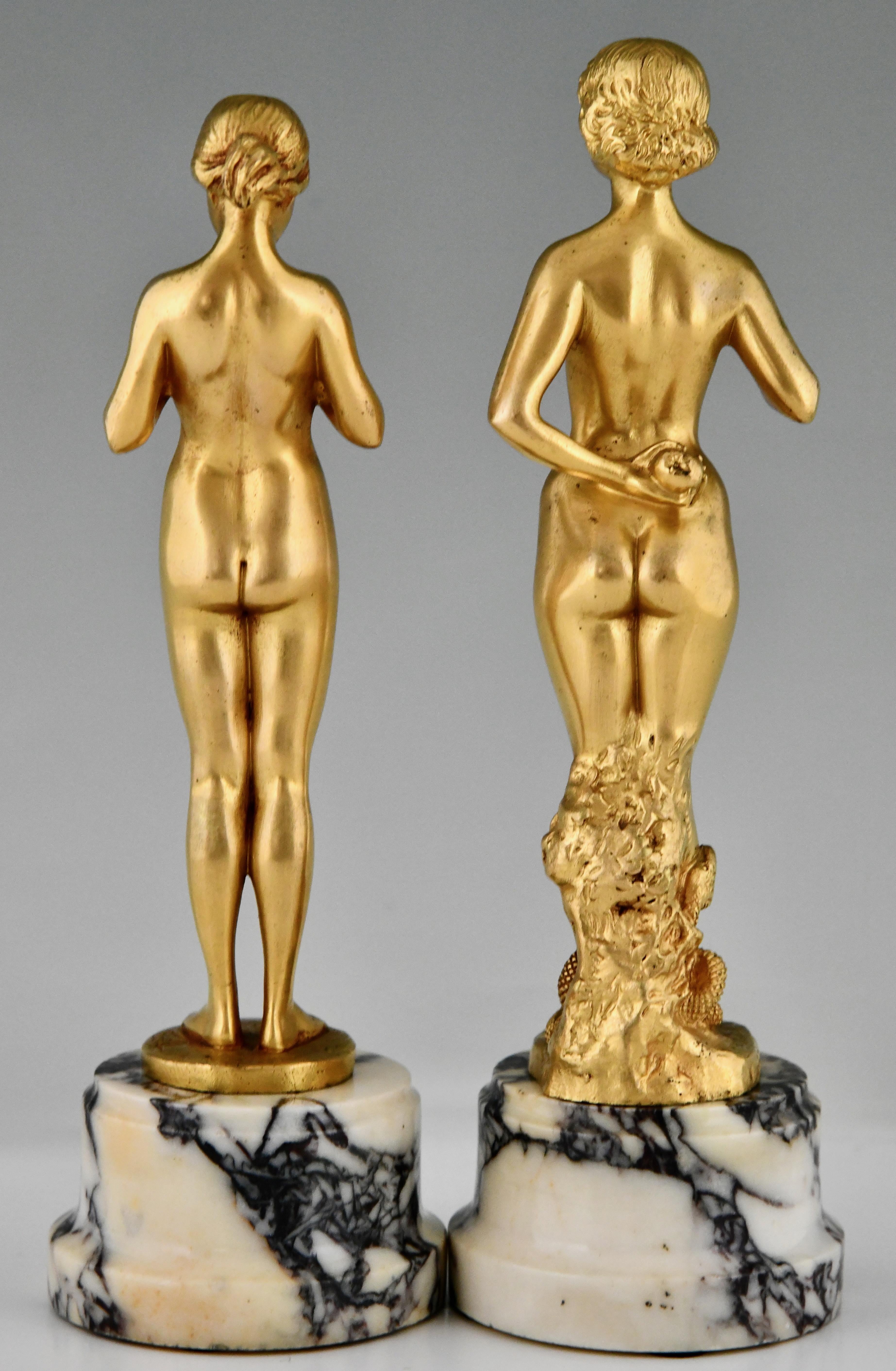 Gilt Pair of Art Nouveau bronze nude sculptures signed Antoine Bofill, France 1905. For Sale