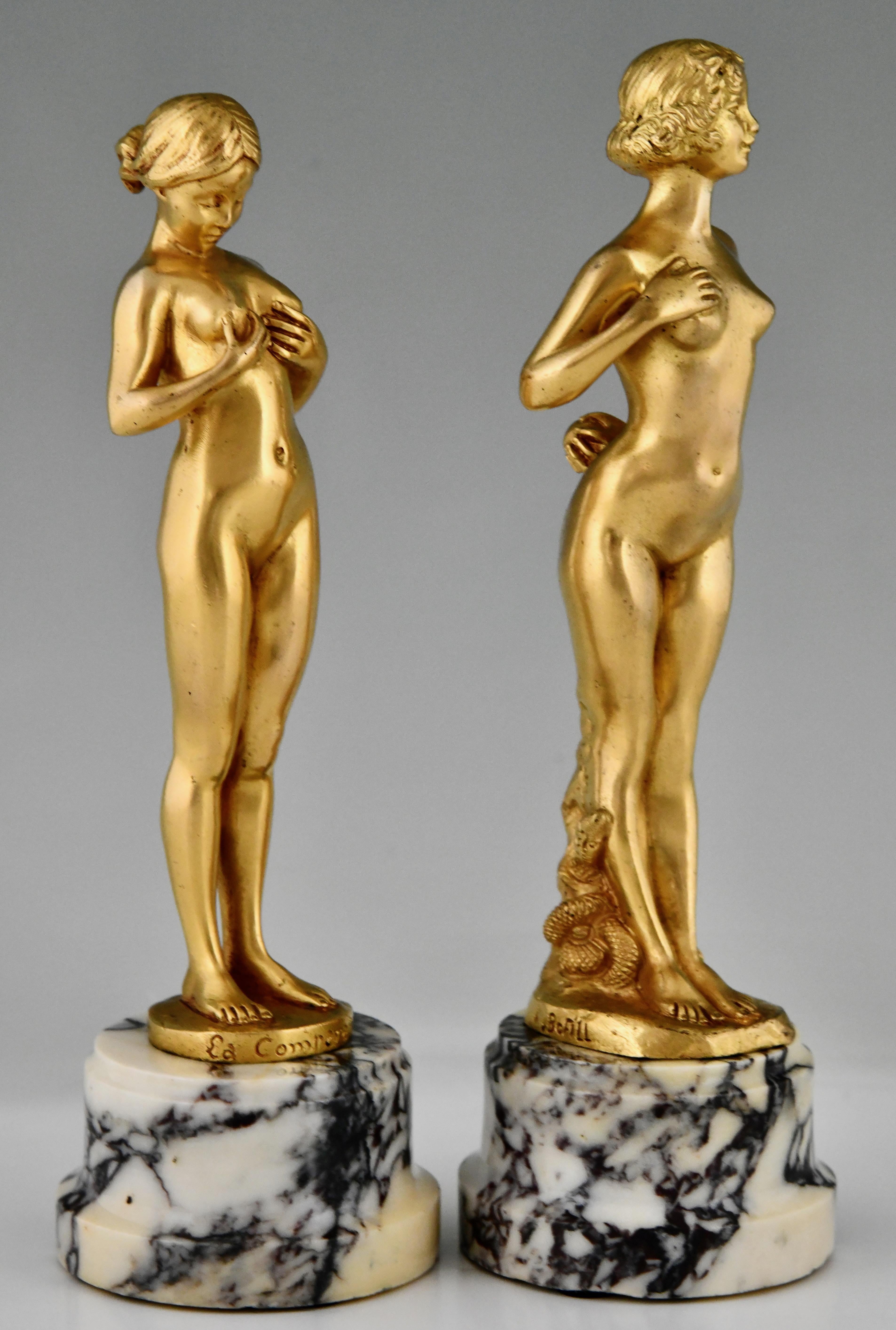 Early 20th Century Pair of Art Nouveau bronze nude sculptures signed Antoine Bofill, France 1905. For Sale