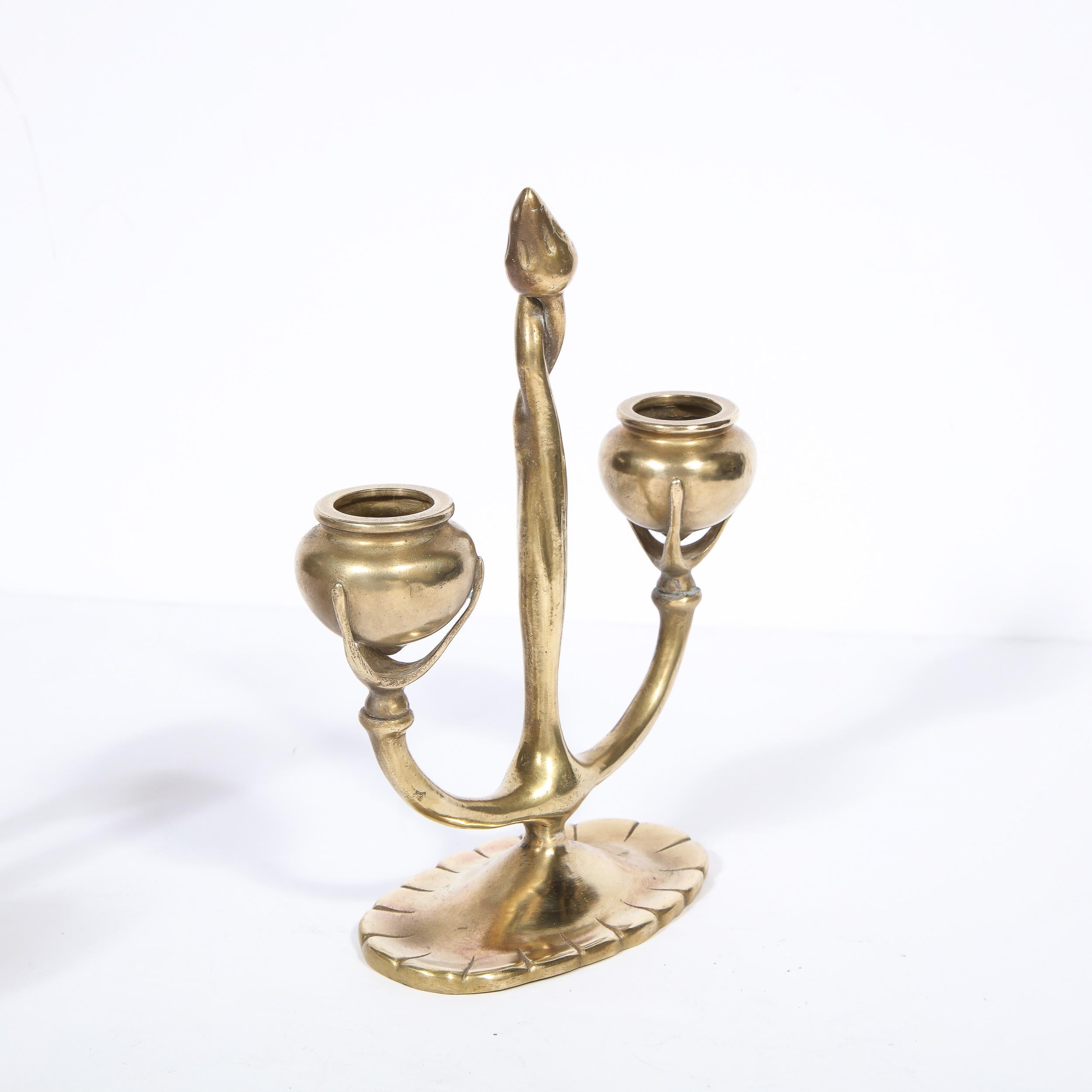 Pair of Art Nouveau Bronze Sculptural Floral Candelabras Signed Tiffany Studios For Sale 5