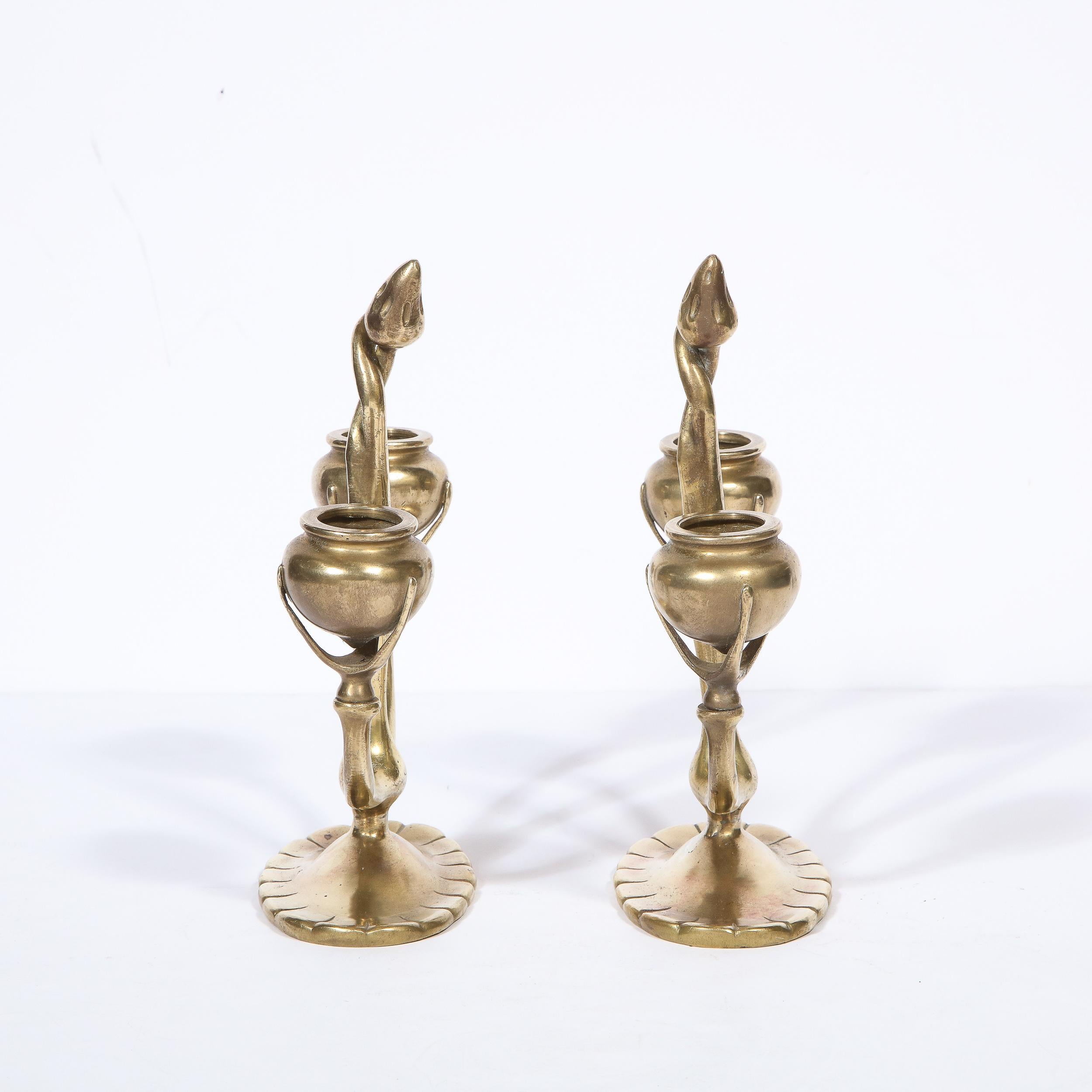 Pair of Art Nouveau Bronze Sculptural Floral Candelabras Signed Tiffany Studios For Sale 6