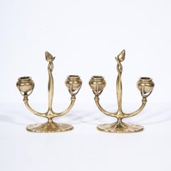 Coppia di candelabri floreali scultorei in bronzo Art Nouveau firmati Tiffany Studios