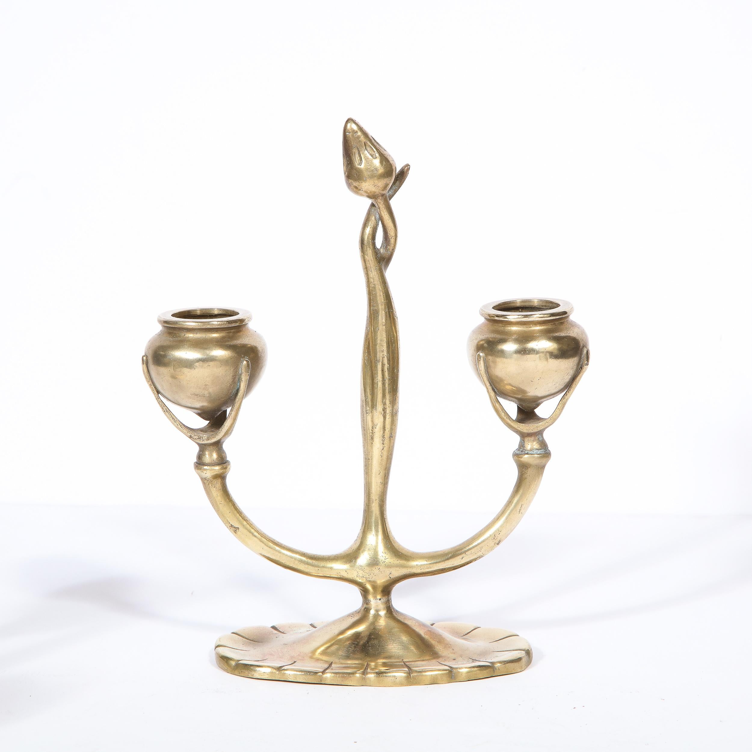Pair of Art Nouveau Bronze Sculptural Floral Candelabras Signed Tiffany Studios For Sale 2