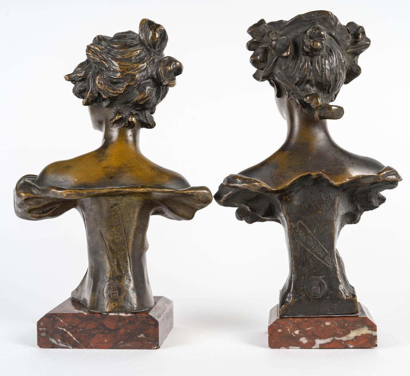 Pareja de esculturas Art Nouveau de bronce de Van Der Straeten, hacia 1900. en Bueno estado para la venta en Saint-Ouen, FR