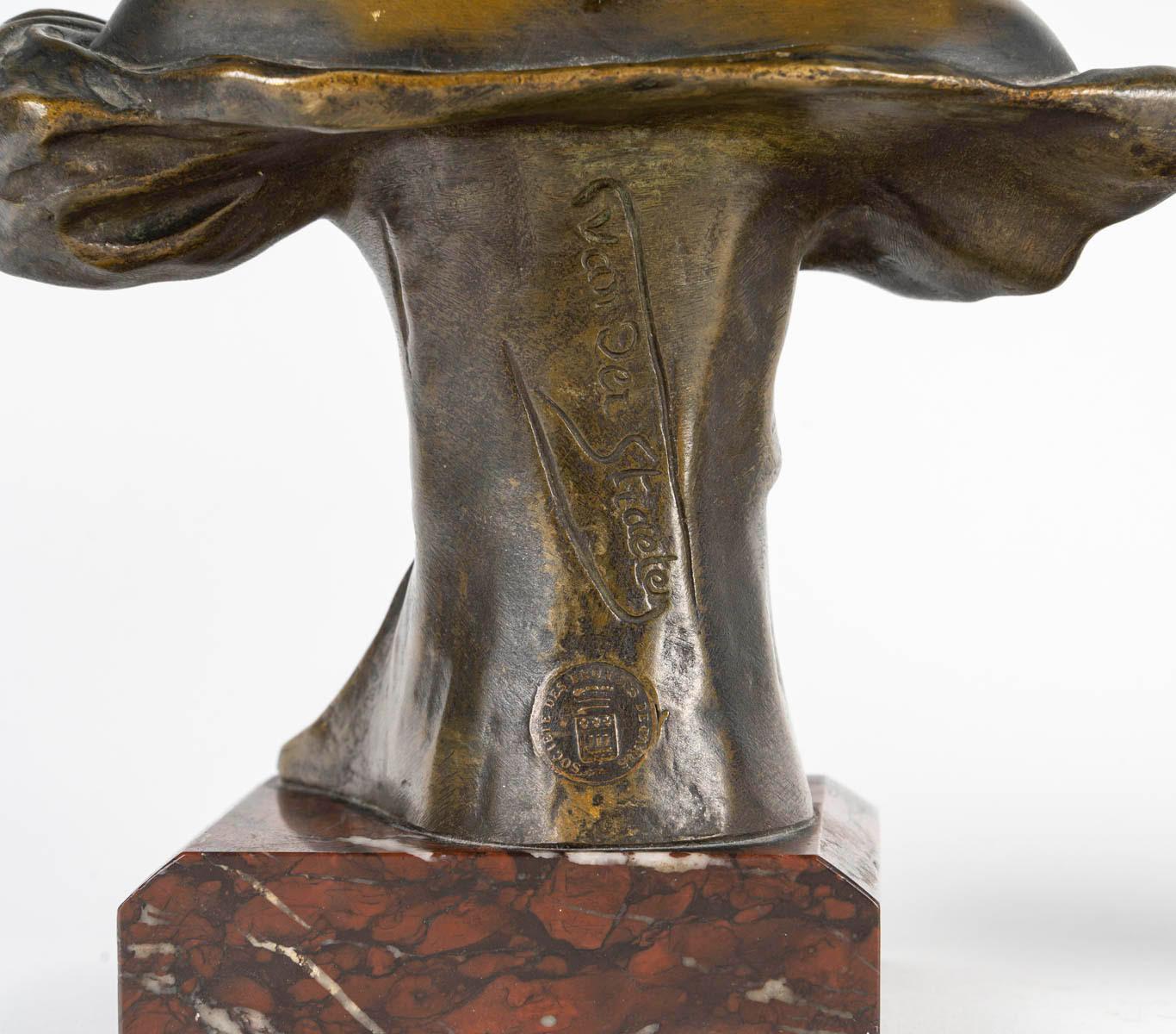 Pareja de esculturas Art Nouveau de bronce de Van Der Straeten, hacia 1900. siglo XX en venta