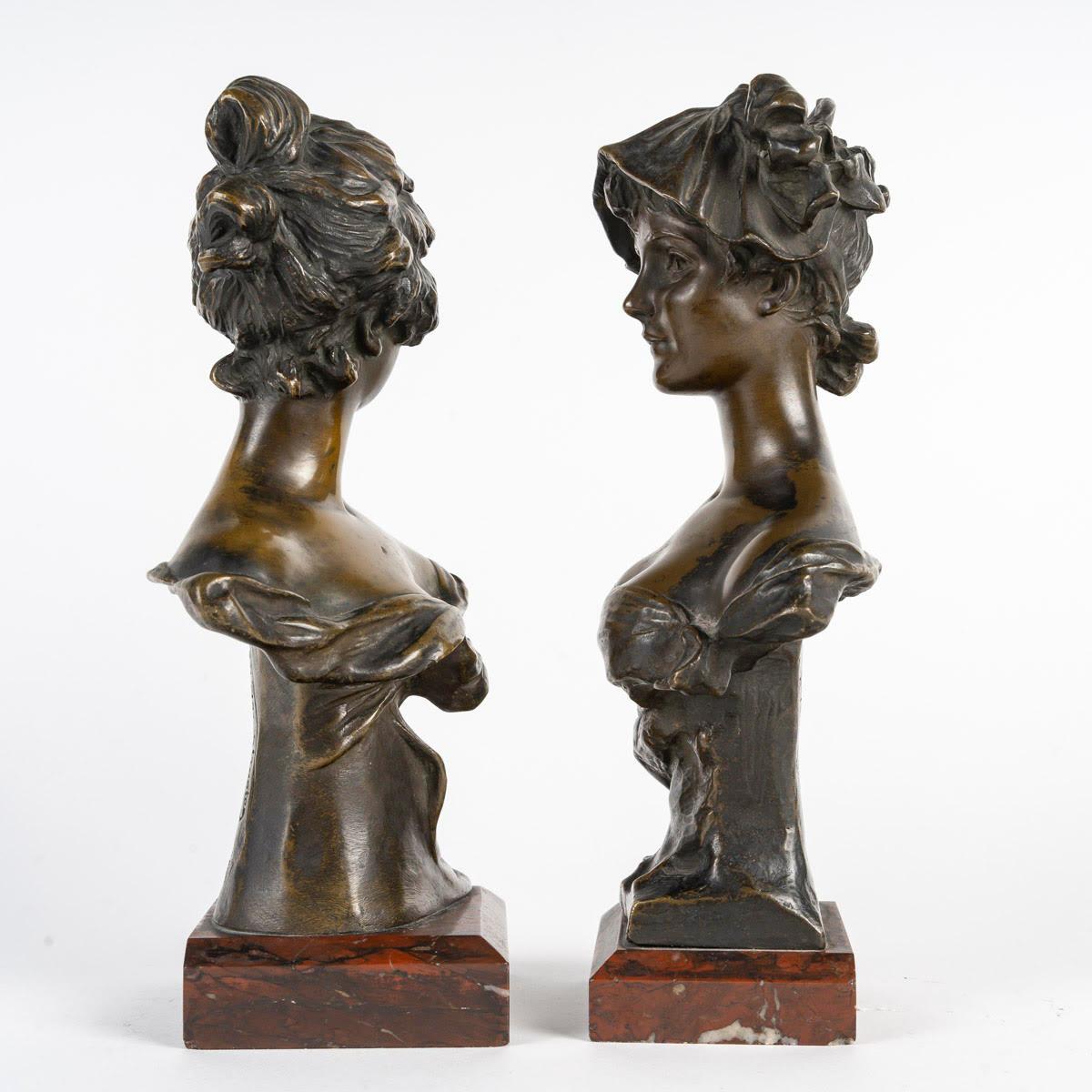 Pareja de esculturas Art Nouveau de bronce de Van Der Straeten, hacia 1900. en venta 1