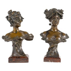 Paire de sculptures en bronze Art Nouveau par Van Der Straeten, vers 1900.