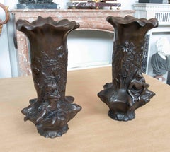 Pair of Art Nouveau Bronze Vases with Female Figures
