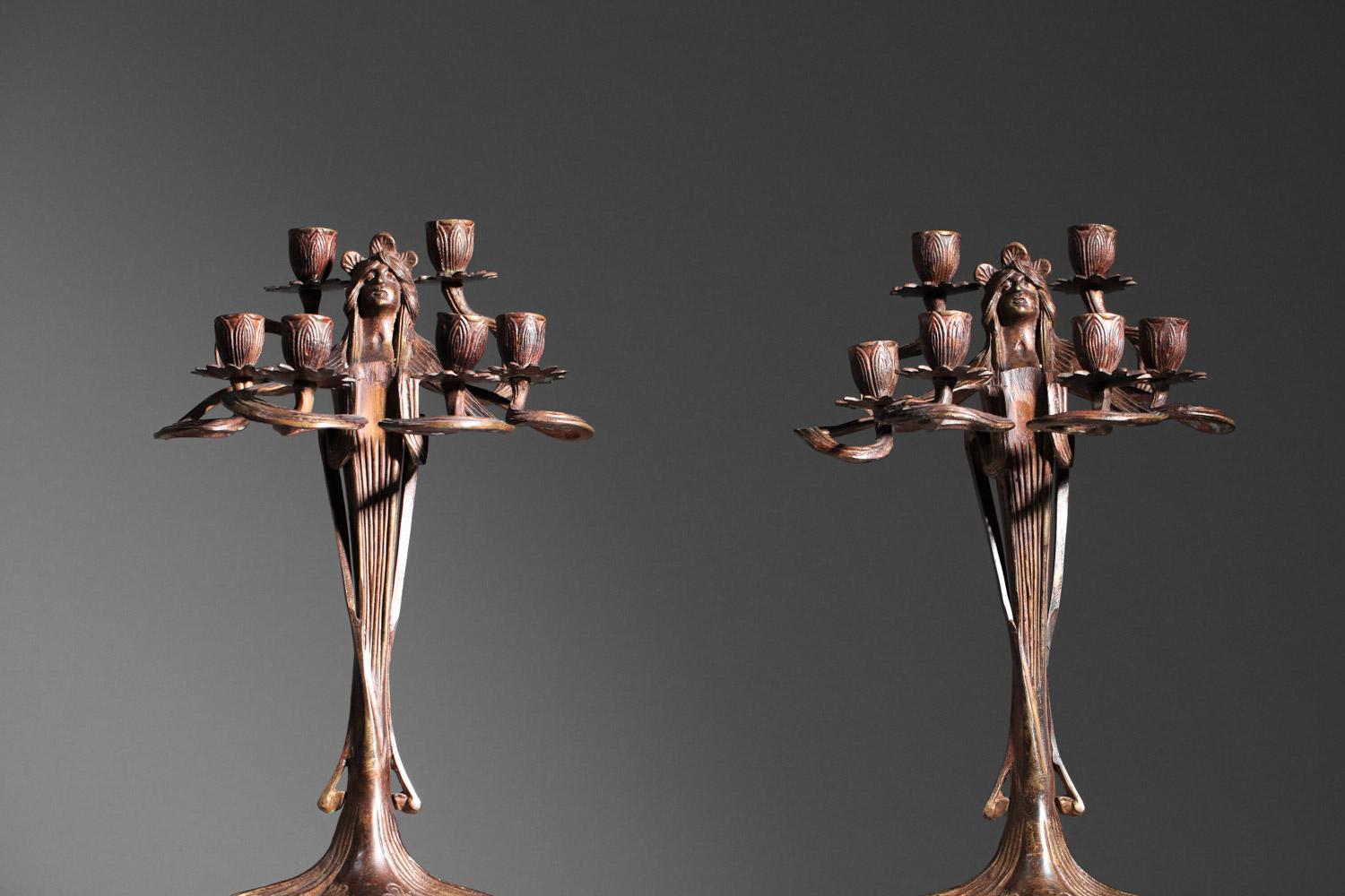 Pair of art nouveau candlesticks Austrian urania imperial zinn candelabra For Sale 5