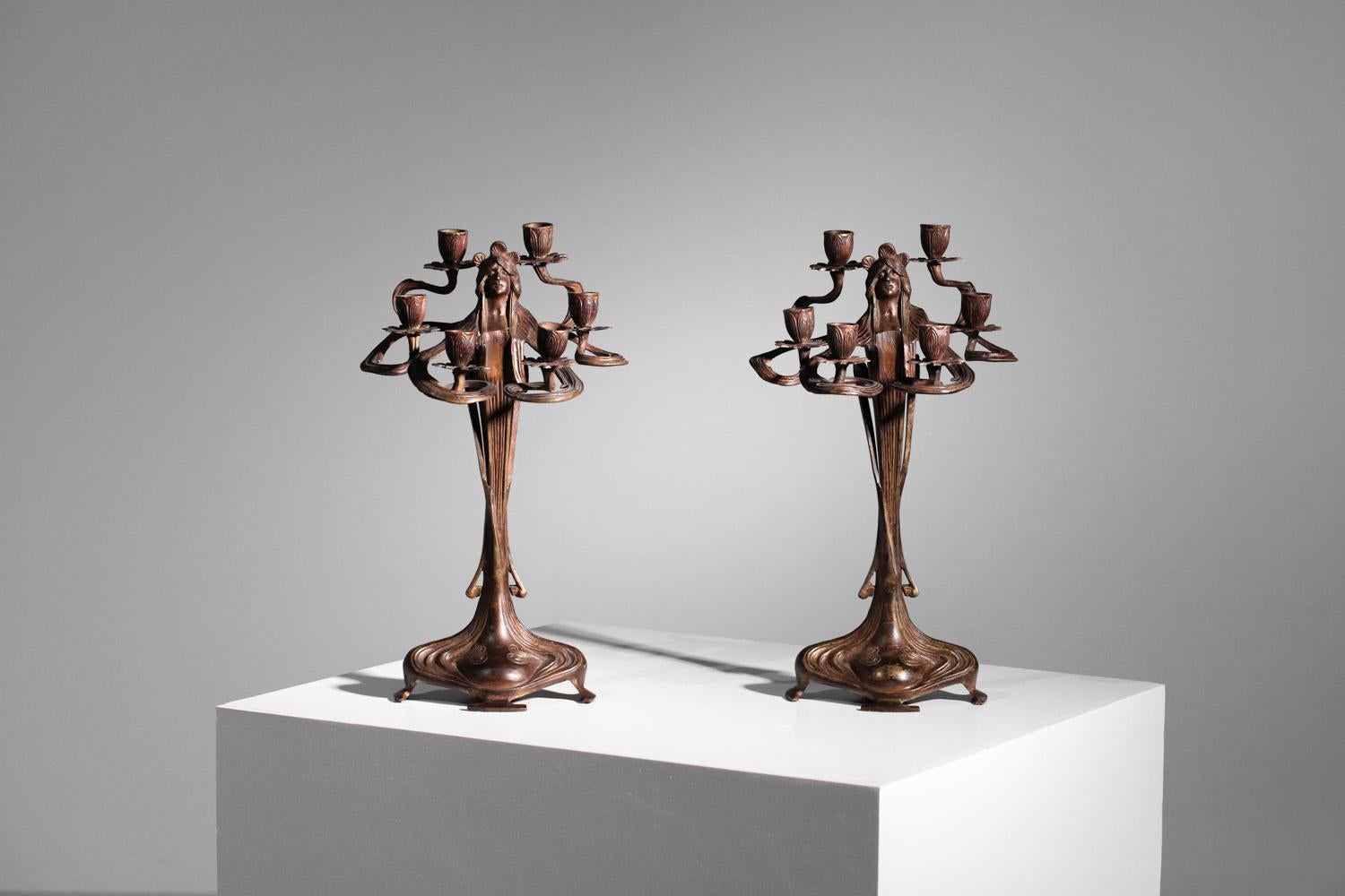 Pair of art nouveau candlesticks Austrian urania imperial zinn candelabra For Sale 6