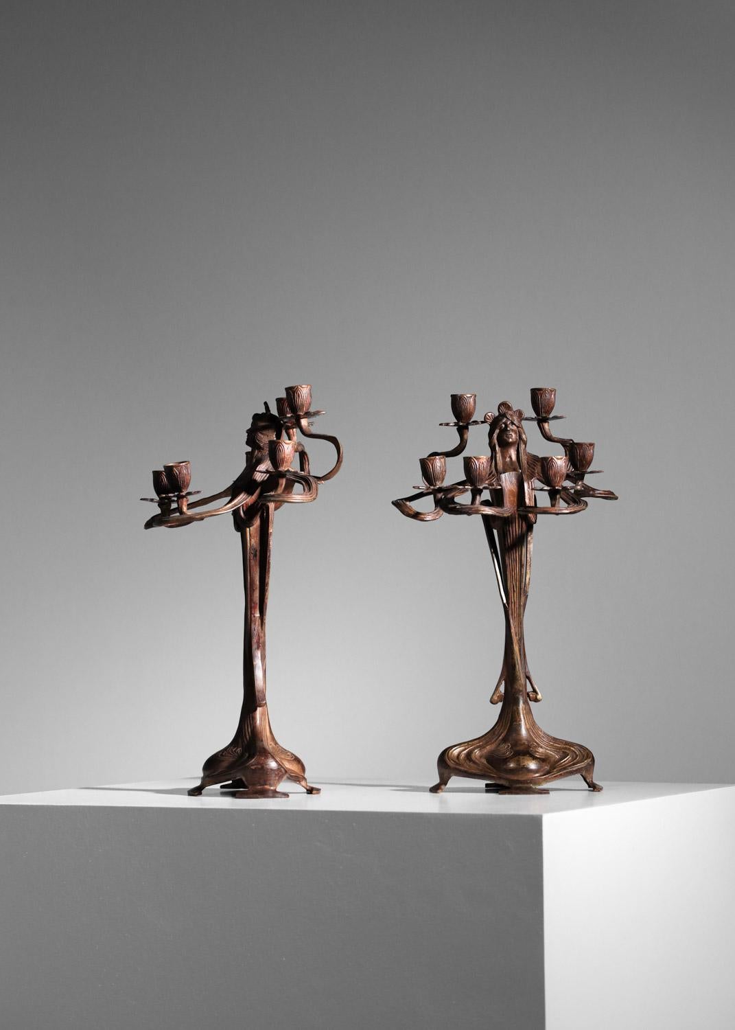 Pair of art nouveau candlesticks Austrian urania imperial zinn candelabra For Sale 8