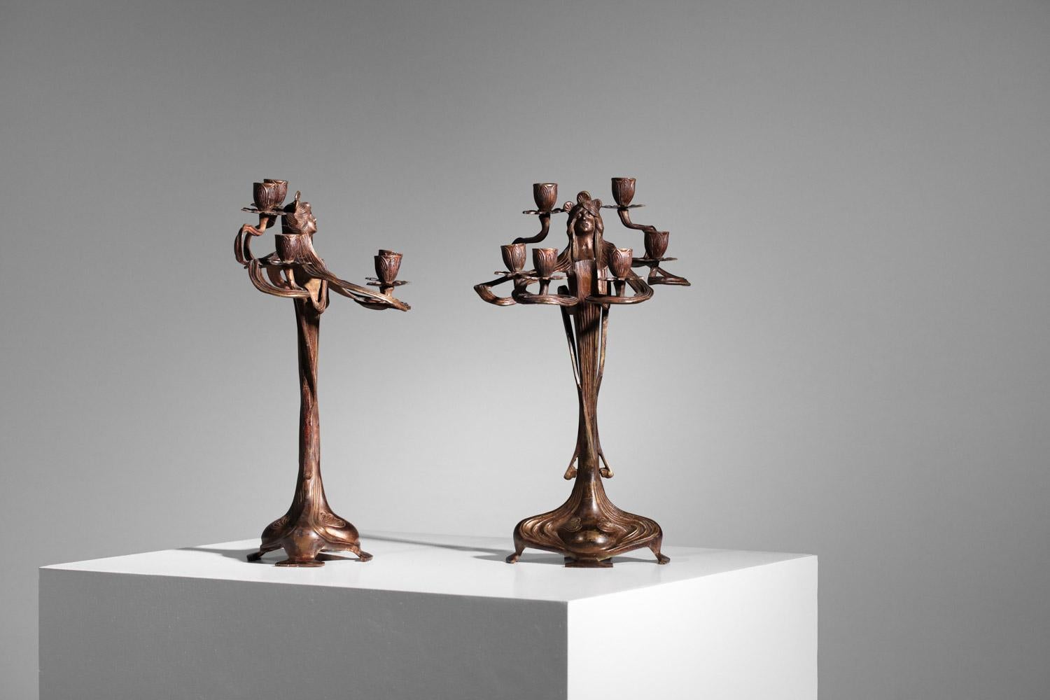 Pair of art nouveau candlesticks Austrian urania imperial zinn candelabra For Sale 10