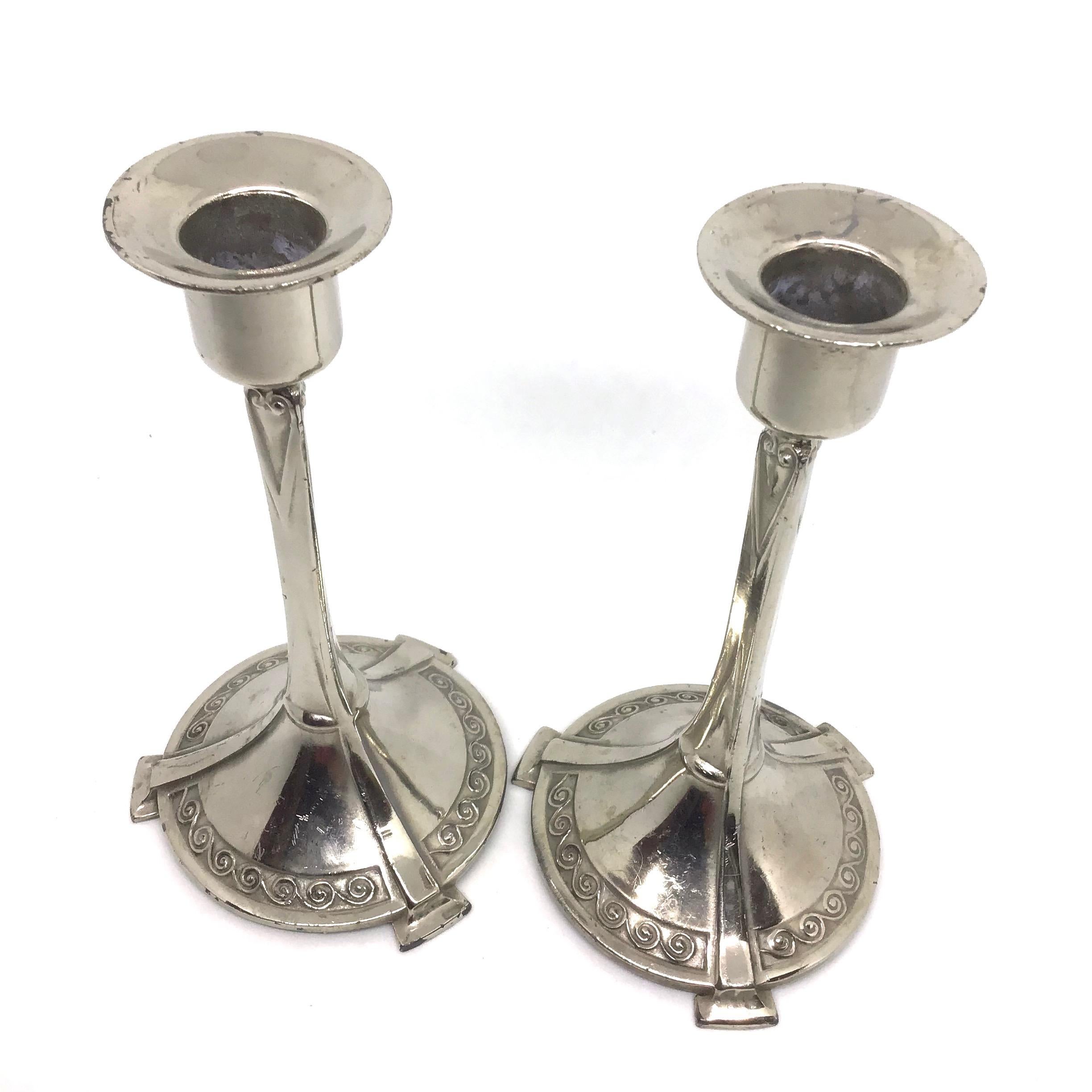 Plated Pair of Art Nouveau Candlesticks Candleholders Antique, German, 1900s For Sale