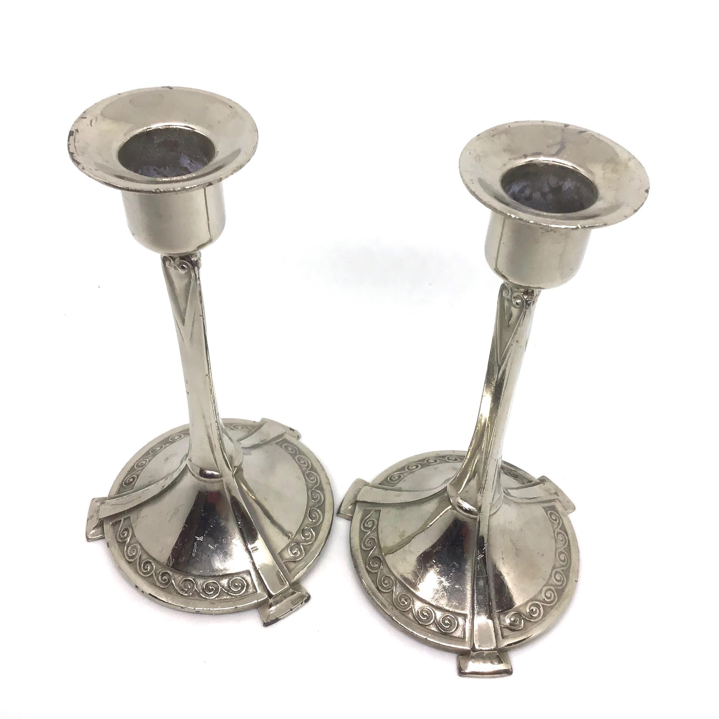 Plated Pair of Art Nouveau Candlesticks Candleholders Antique, German, 1900s