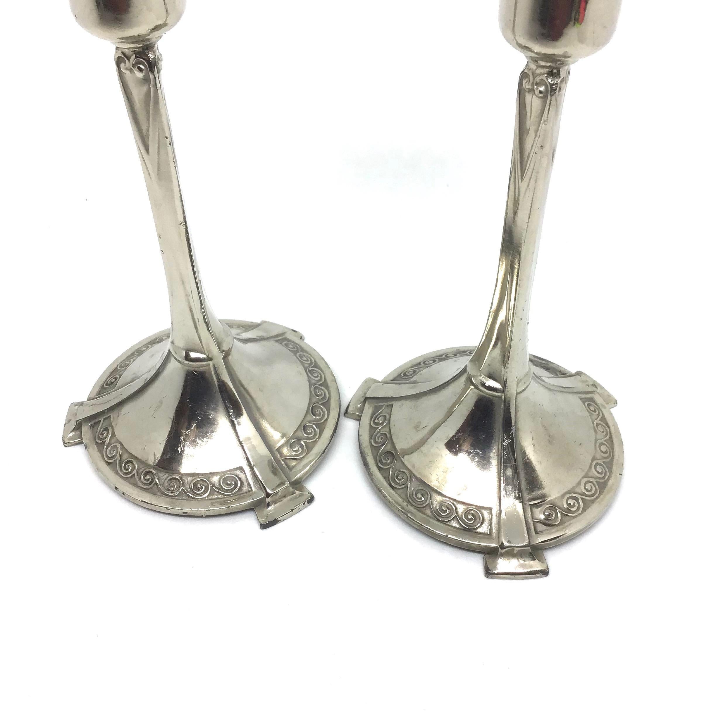 Pair of Art Nouveau Candlesticks Candleholders Antique, German, 1900s In Good Condition For Sale In Nuernberg, DE