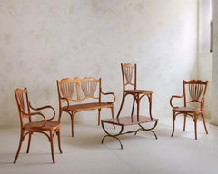 Pair of Art Nouveau Caned Chairs Attributed to Fischel, France, 1900s