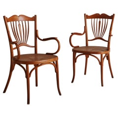 Antique Pair of Art Nouveau Caned Chairs Attributed to Fischel, France, 1900s